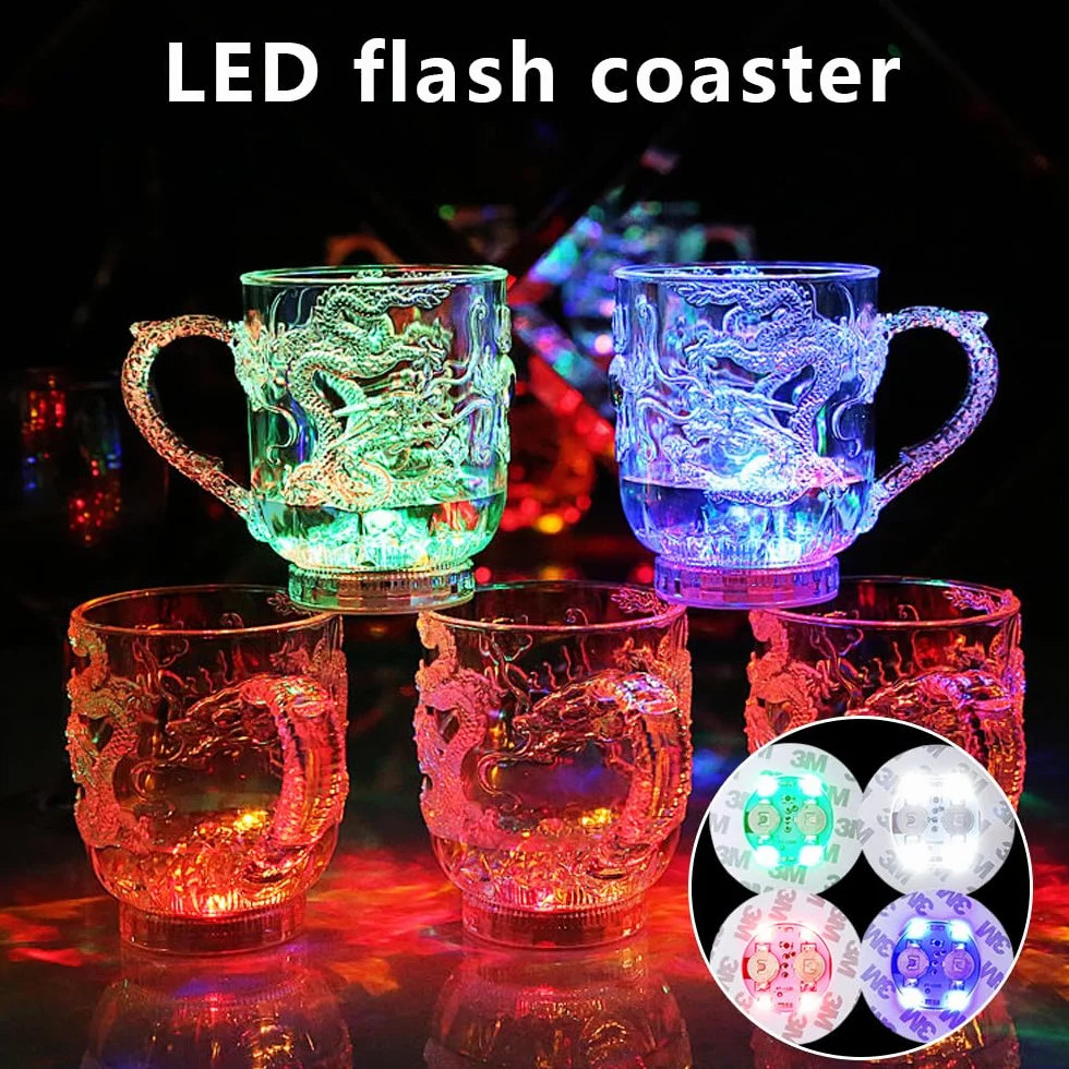 12 sztuk naklejek LED, nastrojowe światełka 7 kolorów, 6 cm podstawki, samoprzylepne naklejki świecące, szklane butelki, dekoracyjne oświetlenie do baru, imprezy, herbaty, piwa, kubka