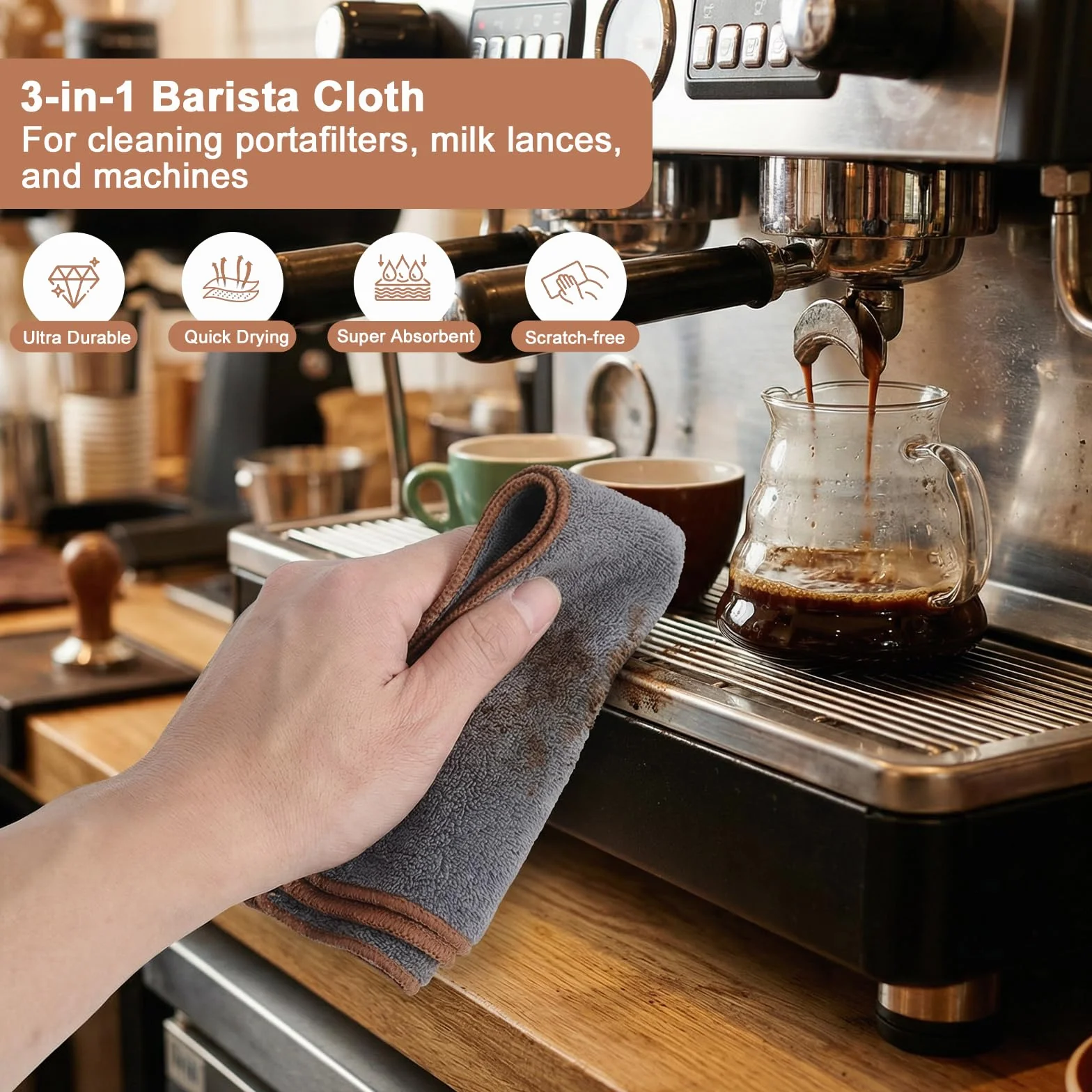 Zestaw dwóch ściereczek baristycznych i jedna łyżeczka do kawy, Wysokiej jakości ściereczki baristyczne Akcesoria do czyszczenia dyszy parowej, uchwytów portafiltrów, ściereczki do ekspresów do kawy