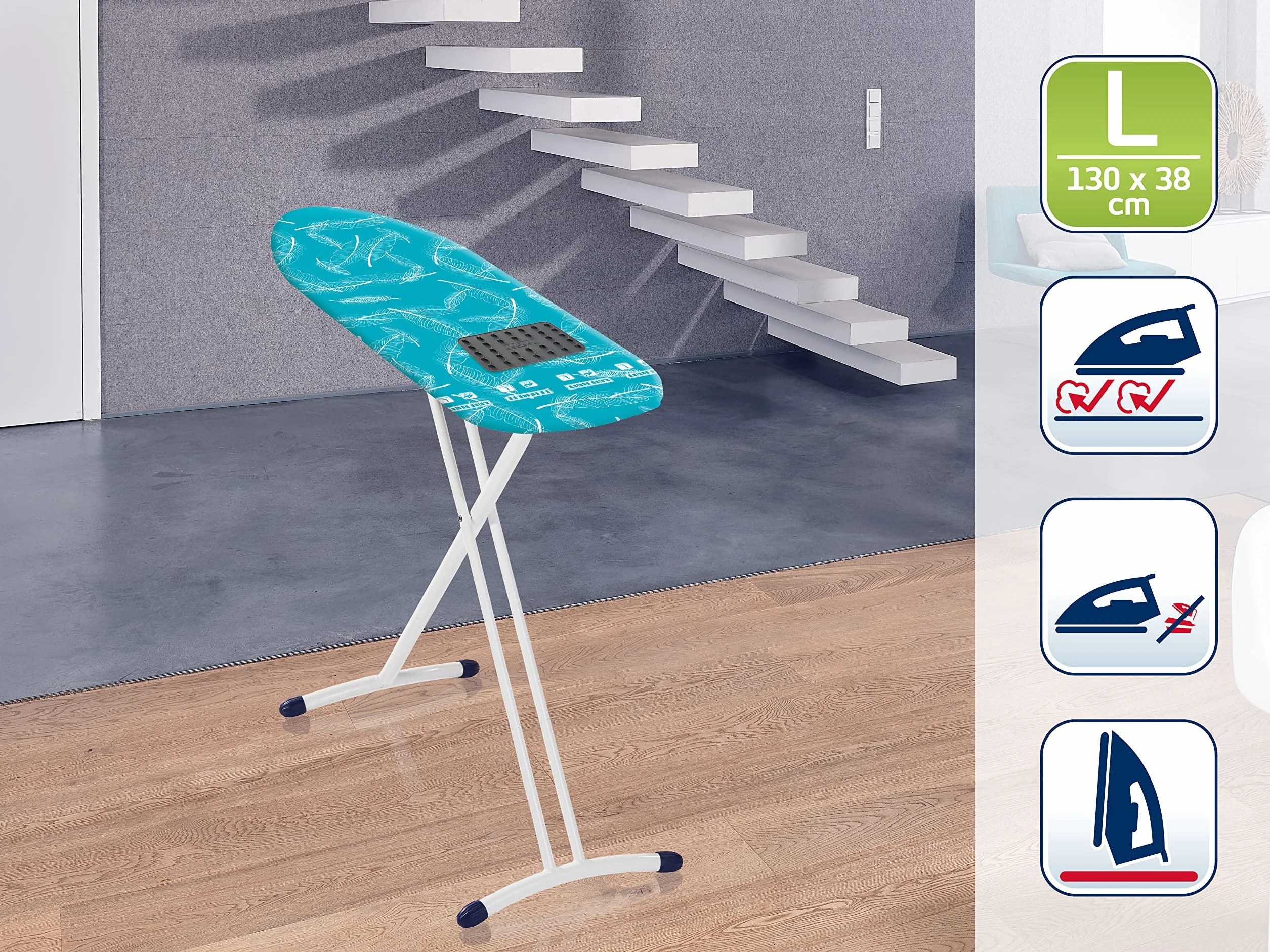 Stół do prasowania Leifheit AirBoard L Solid Shoulder ze specjalnym dopasowaniem ramion,deska do żelazek parowych z silikonową podpórką na żelazko,pokrowiec na deskę z dwustronnym efektem prasowania