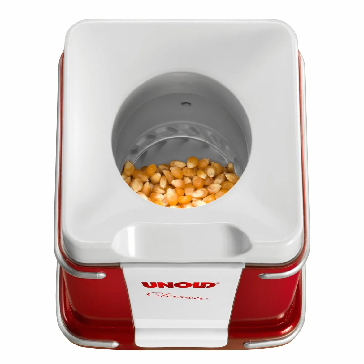 Unold 48525 Classic urządzenie do robienia popcornu – czerwony, biały, 900 W, 220 V, Movienight, bez tłuszczu i oleju, gorący popcorn, niskotłuszczowy, na imprezę