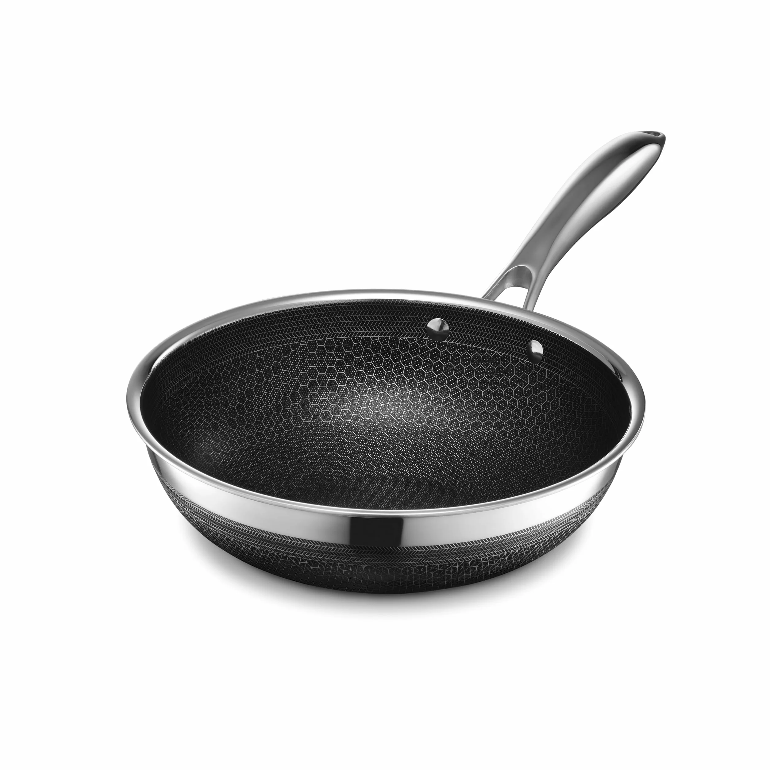 HexClad Hybrydowy nieprzywierający wok 25 cm, uchwyt utrzymujący chłód, gotowy do mycia w zmywarce, do piekarnika do 480°C, indukcyjności i kompatybilny ze wszystkimi płytami