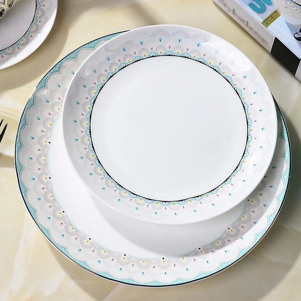 Zestaw zastawy stołowej, zestaw naczyń ceramicznych z 50-częściowym niebieskim wzorem porcelanowym zestawem kombinacji - kompletny serwis zastawy stołowej na przyjęcia obiadowe