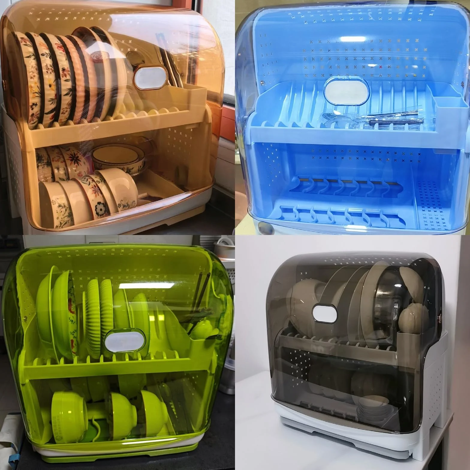 Dwupoziomowy Plastikowy Ociekacz na Naczynia do Postawienia Nad Zlewem, Suszarka na Naczynia z Przezroczystą Pokrywą i Przegródkami na Przybory Kuchenne(Black)