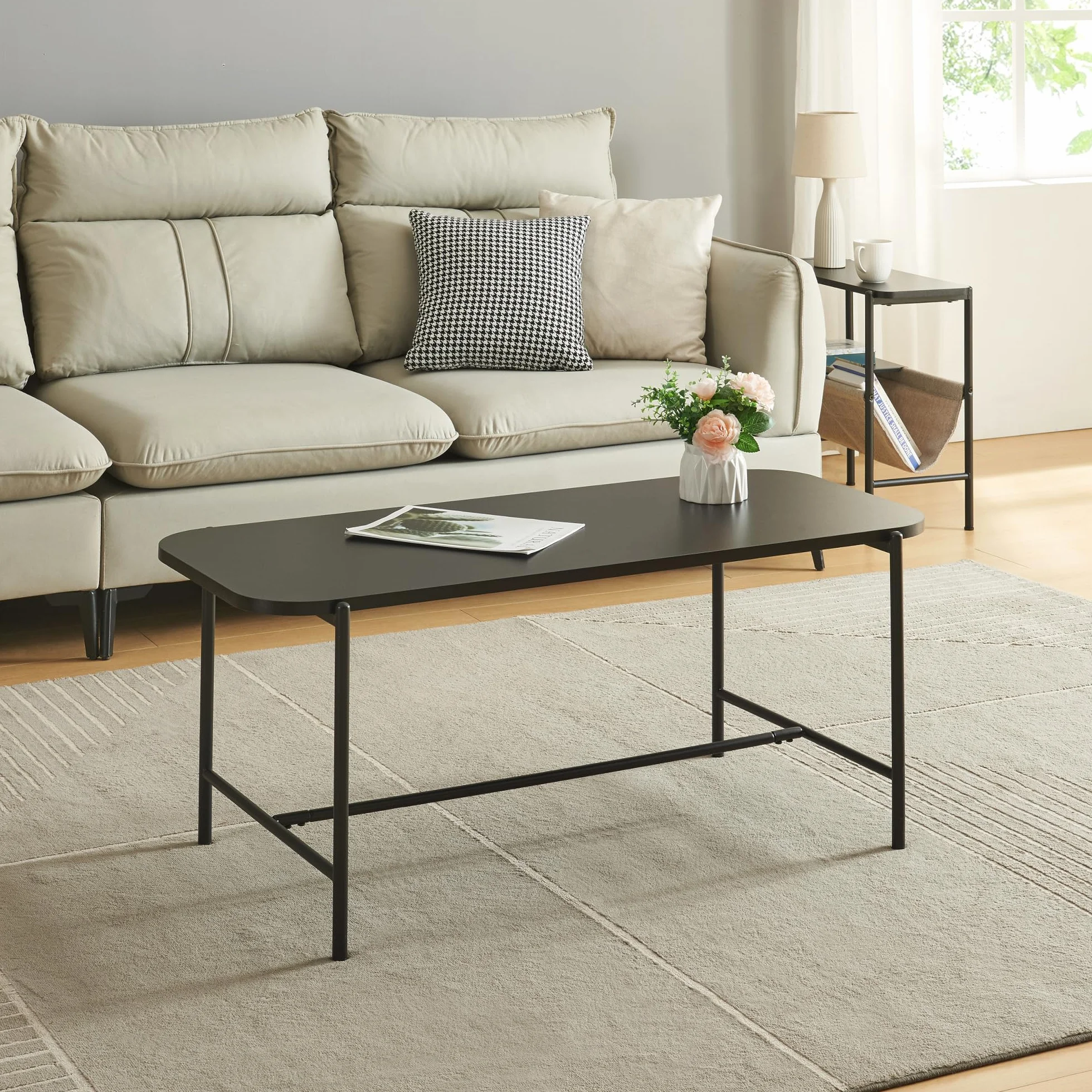 [en.casa] Stolik pomocniczy do salonu Stolik kawowy Stolik kawowy z prostokątnym blatem 110 x 50 x 45 cm do salonu - czarny