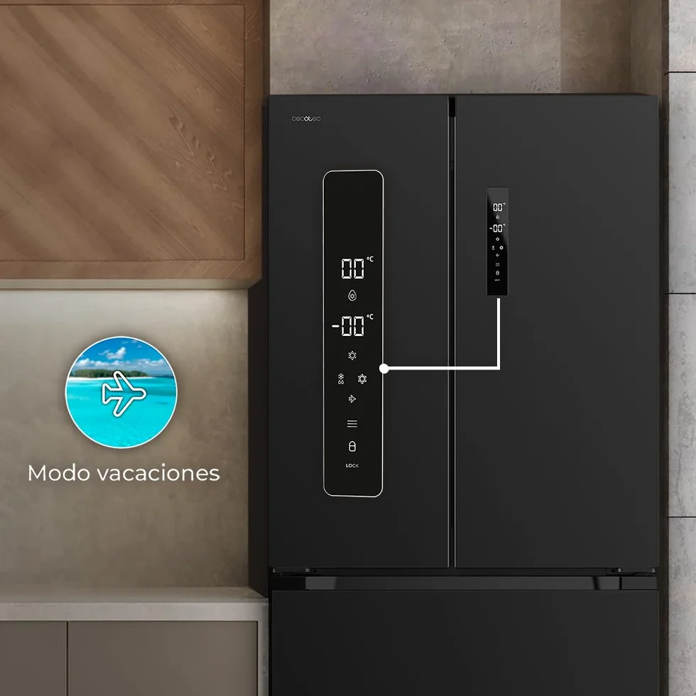 Cecotec Lodówko-zamrażarka do drzwi francuskich Bolero CoolMarket FD 436 Dark E. 436 L, Total No Frost, Multi Airflow y inverter para ahorro energético.