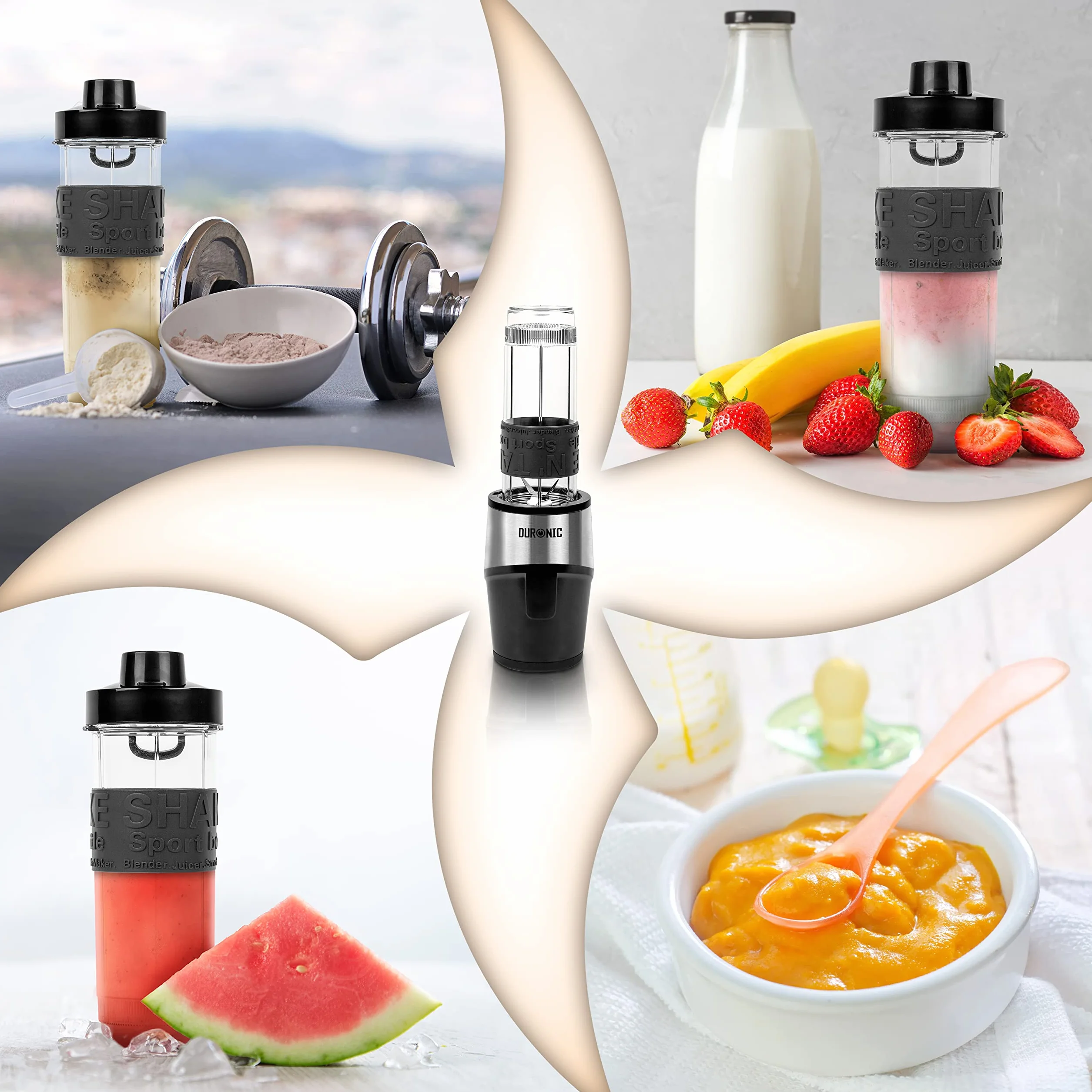 Duronic BL520 Miniblender personalny blender kielichowy z bidonami 400 i 570 ml do koktajli smoothie moc 500W | Blend & Go | mini Blender sportowy mały i prosty w obsłudze bez przelewania