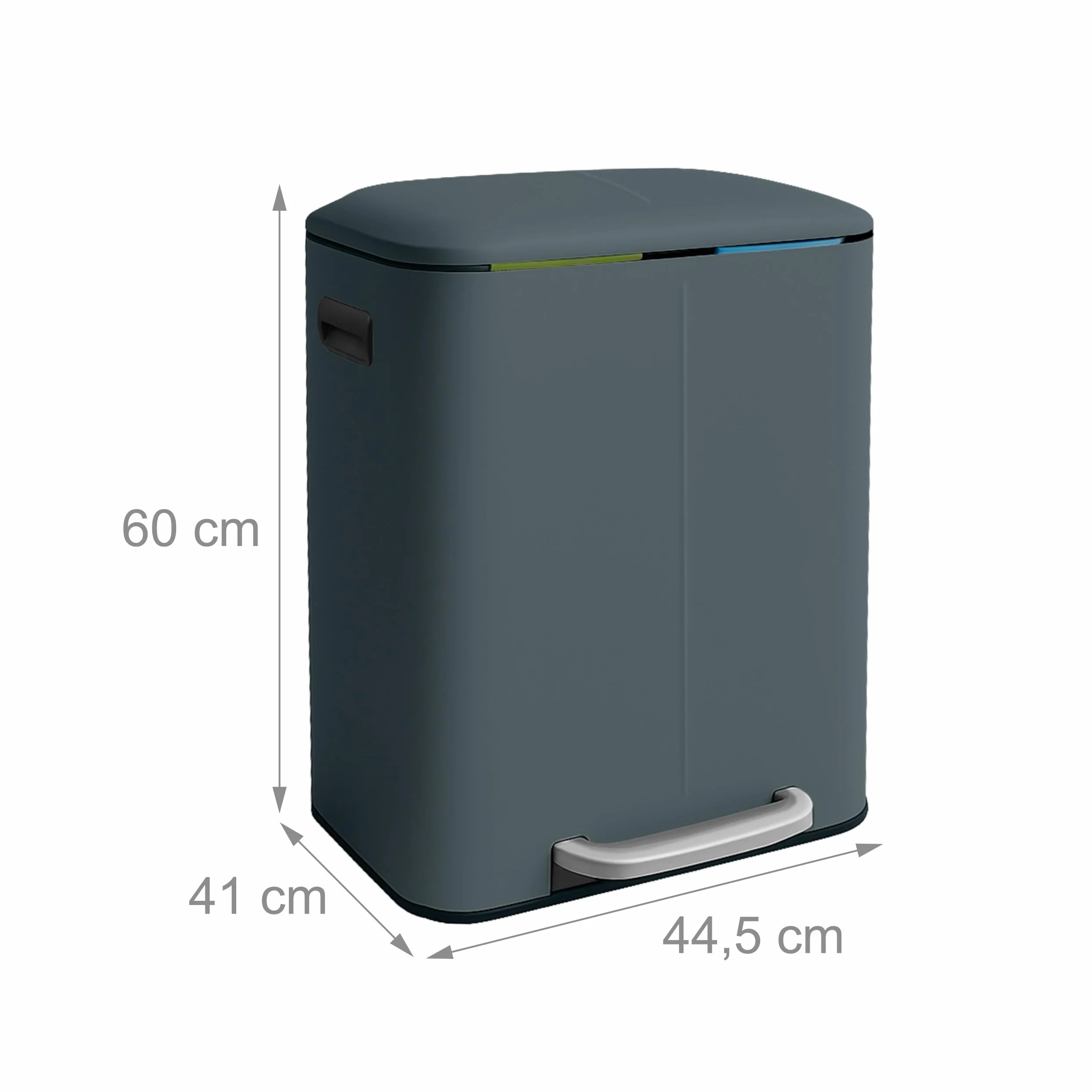 Relaxdays Kosz na śmieci, 2 przegródki, 2 x 20 l, wyjmowany kosz wewnętrzny, Softclose, nożny, metal, kosz na śmieci do kuchni, szary
