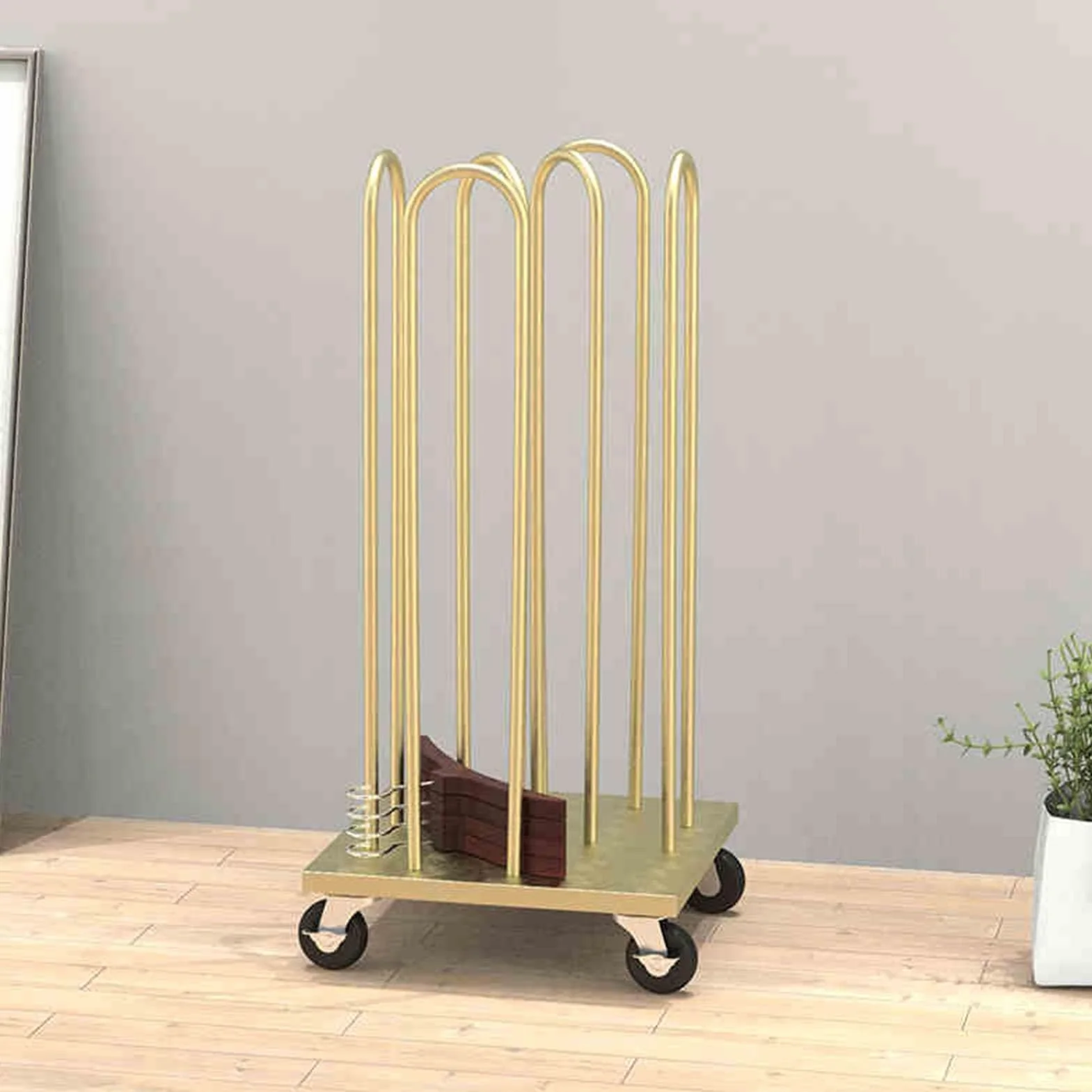 Metalowy wózek do przechowywania ponad 100 wieszaków, idealny do pralni i sklepów odzieżowych, elegancki biały design