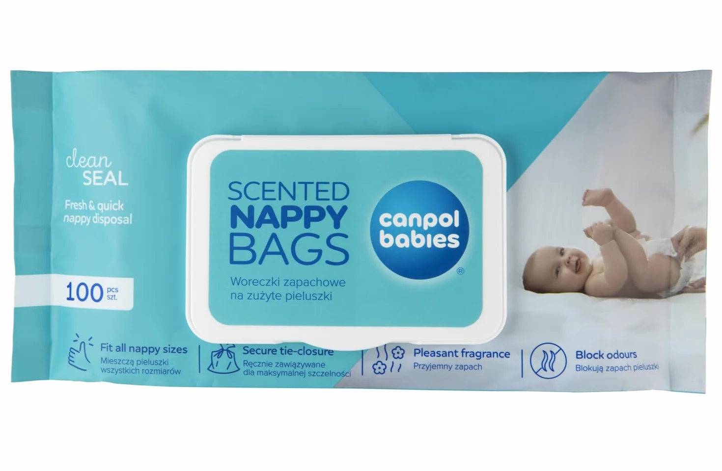 Canpol babies Woreczki zapachowe na zużyte pieluszki 100 szt., Blokują nieprzyjemne zapachy, Ręcznie zawiązywane, Z delikatnym zapachem
