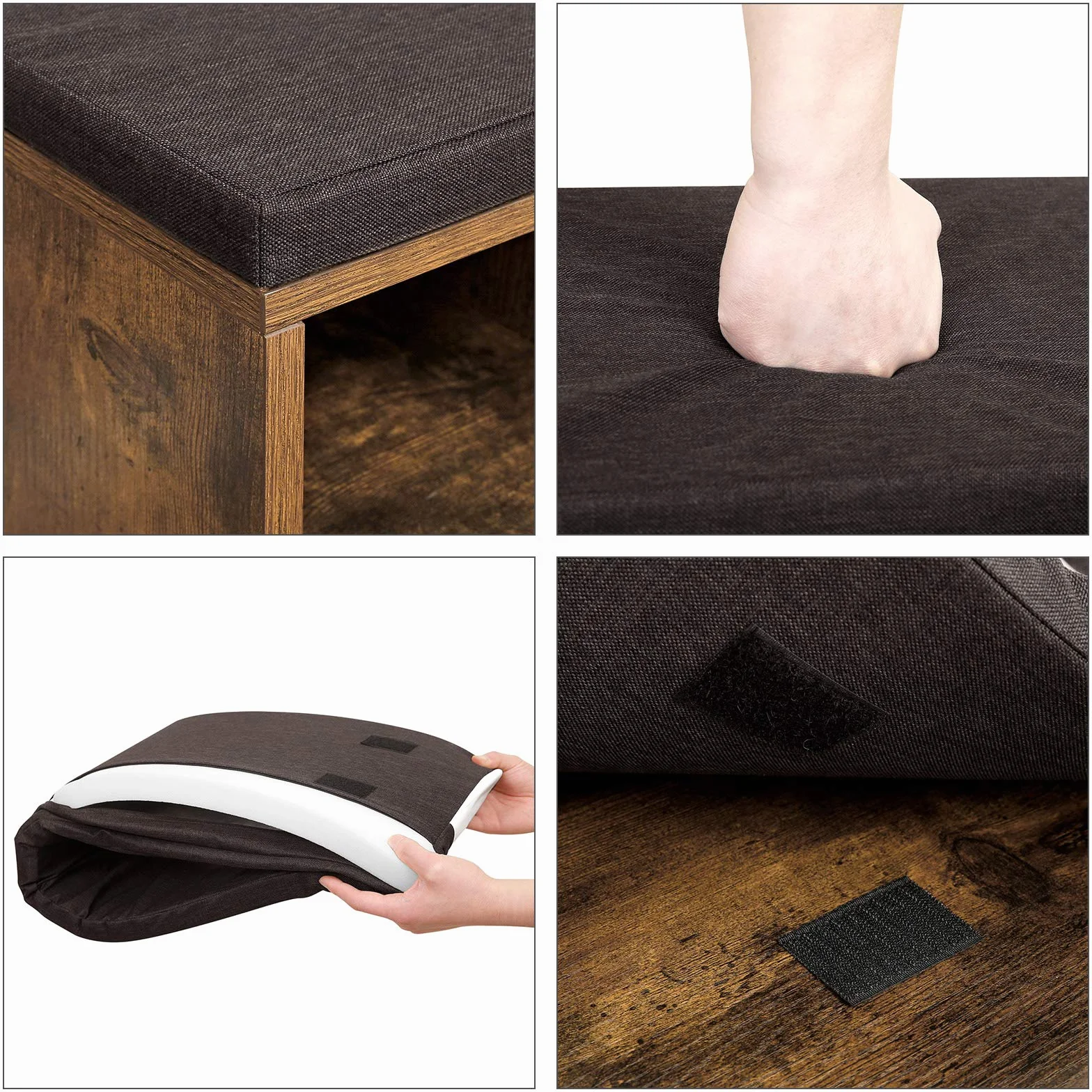 VASAGLE Banco para Zapatos, Repisa para Zapatos, Armario de Almacenamiento, 10 Compartimentos, con Cojín, para Entrada, 104 x 30 x 48 cm, Marrón Rústico LHS10BX