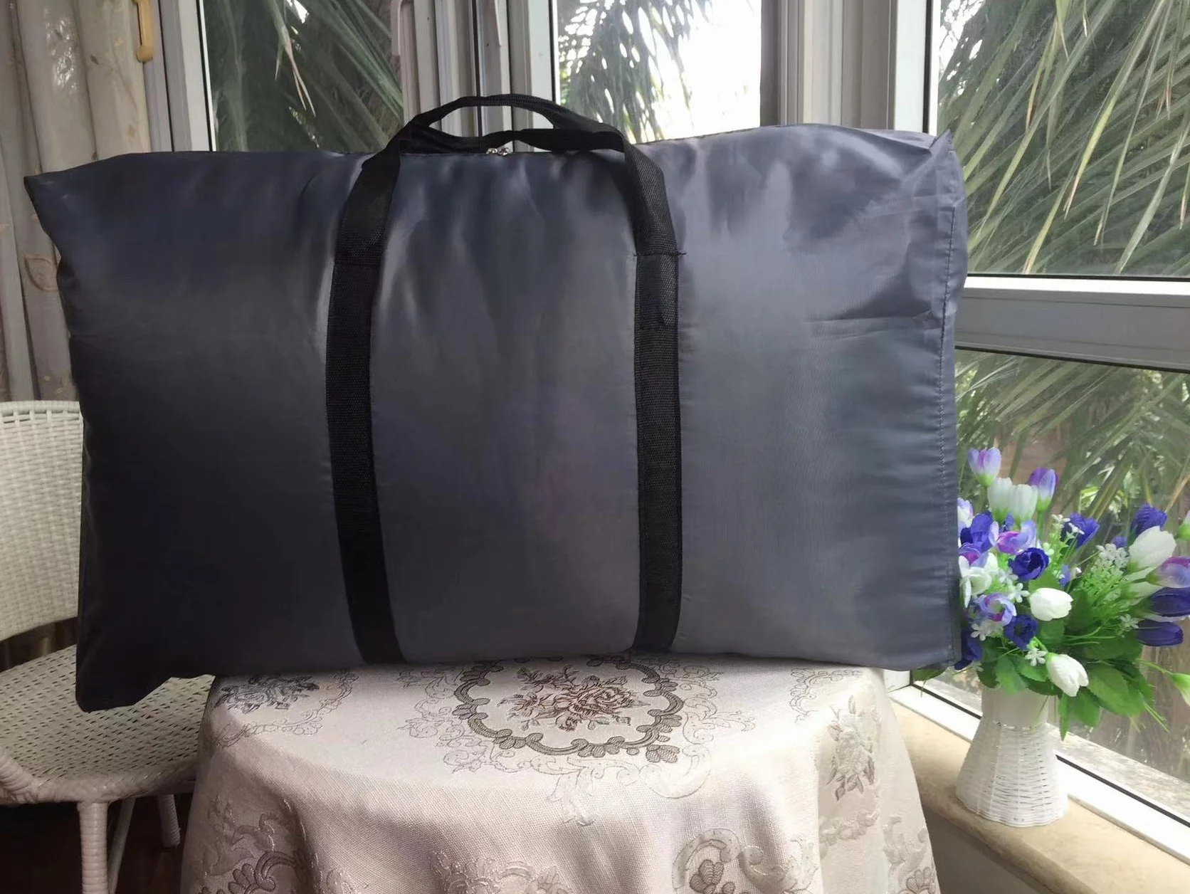 Duża torba do przechowywania, 2 sztuki, składane torby do przechowywania, 120 l, torba podróżna, tkanina Oxford, wytrzymała torba z uchwytem, składany organizer na kołdry, szara