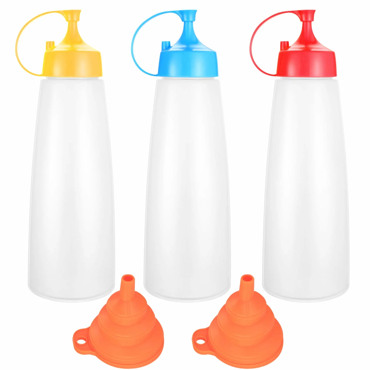 3 Butelki do dozowania 500ml, Squeezers z korkiem, do syropu klonowego, keczupu, tłoczenia plastikowego, majonezu, sosów i oleju z oliwek