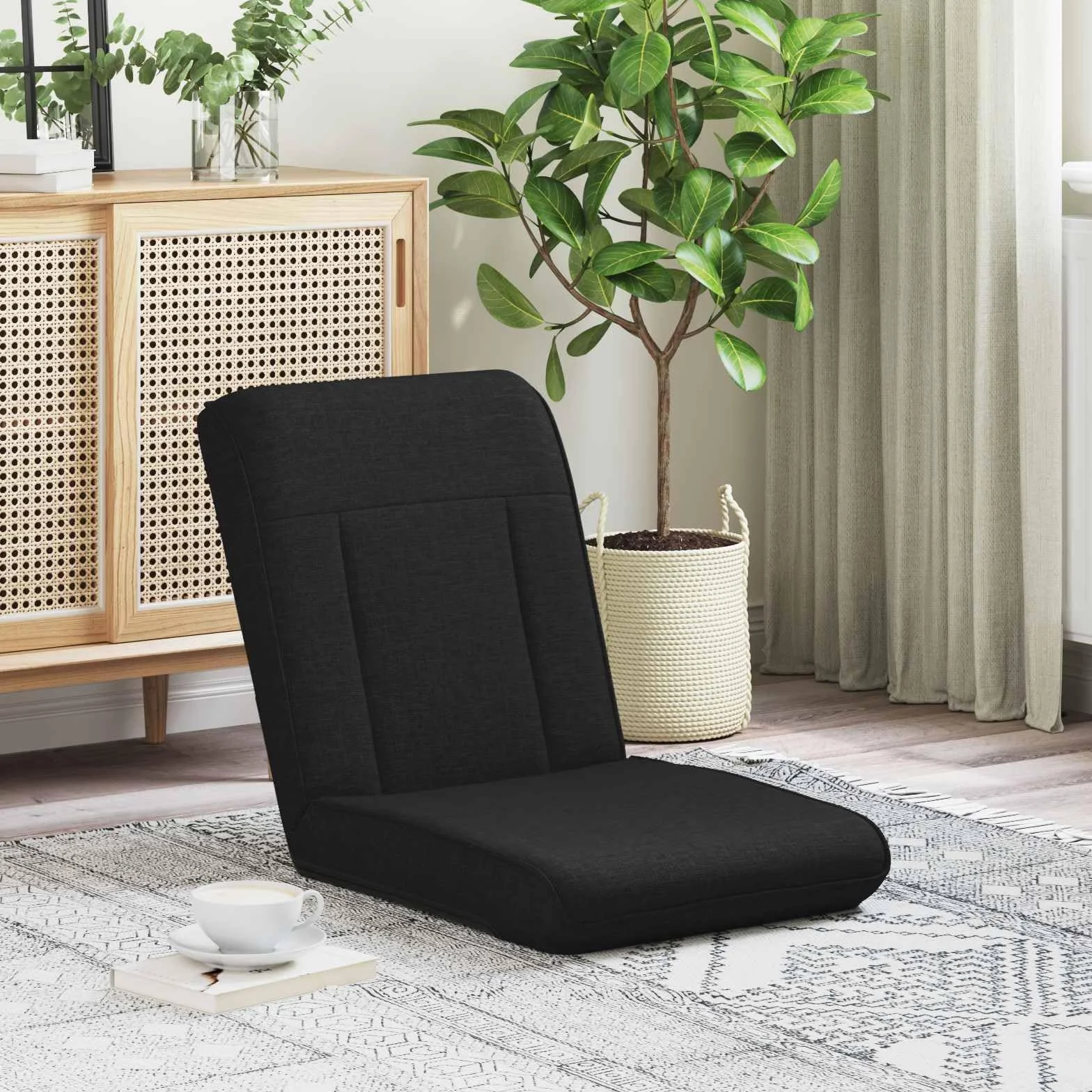 Regulowane krzesło podłogowe z wyściełanym oparciem, ergonomiczna poduszka do siedzenia z czarnego materiału, składane krzesło do medytacji Tatami, fotel gamingowy, fotel do czytania do salonu