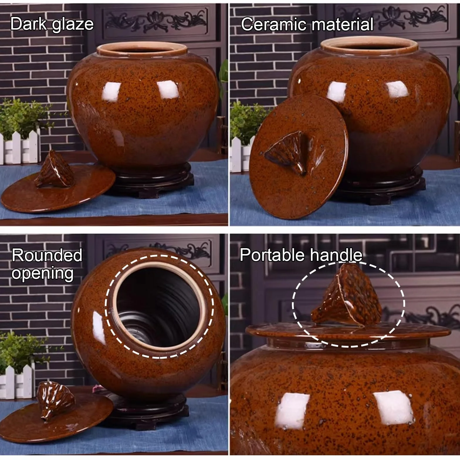Generisch Ceramiczny pojemnik na zboża z hermetyczną pokrywką, duża pojemność, pojemniki na zapasy w stylu chinoiserii, do ryżu, mąki, płatków owsianych, kawy, brązowego cukru, herbaty, ciastek