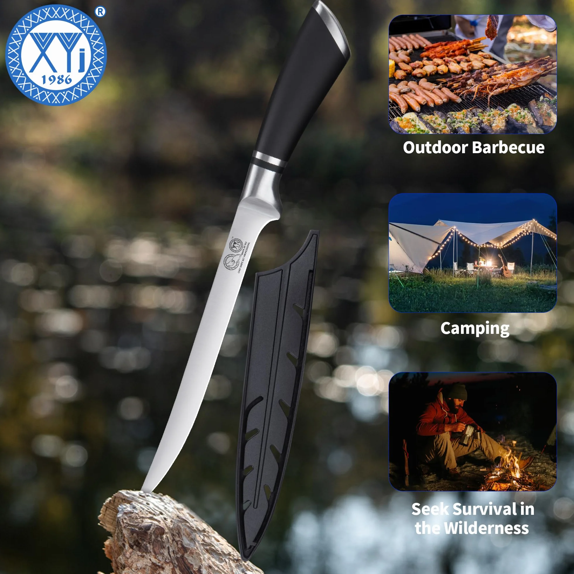 XYJ Professional Kitchen Knife,8 Inch Razor Sharp Stainless Steel Filleting Knife,Salmon Fish Meat Carving Steak Knife,Deboning Knife With Sheath Case