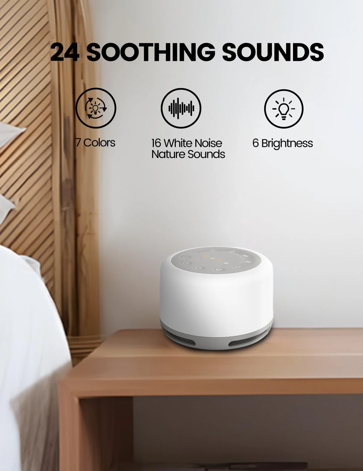 VAYDEER White Noise Machine Baby biały szum [akumulator 2000 mAh] [6 poziomów jasności] [połączenie Bluetooth] [24 uspokajające dźwięki] pomoc w zasypianiu dla niemowląt z super akumulatorem dla