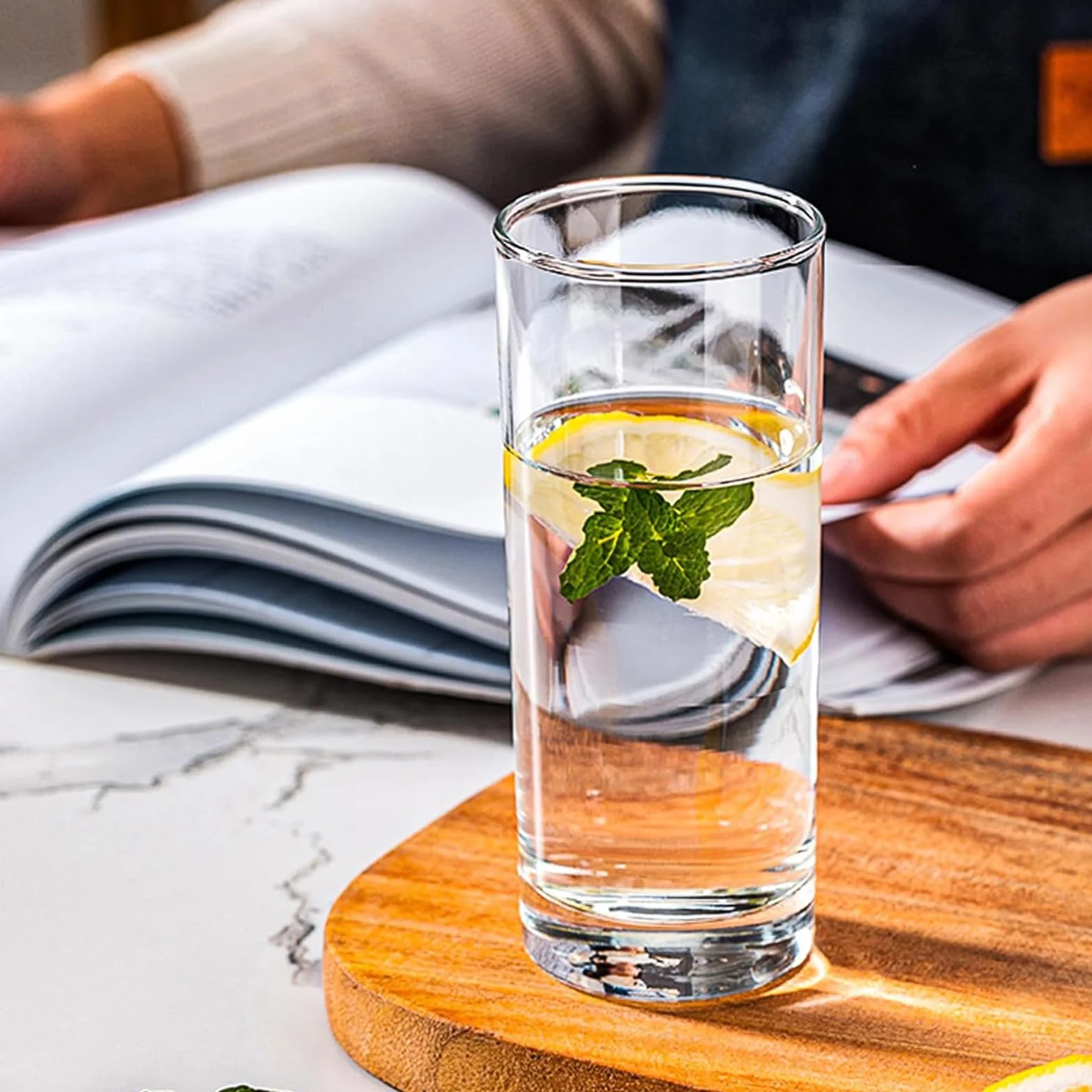Szklanki do wody, wysokie szklane kubki o pojemności 290 ml, wielokrotnego użytku, naczynia do picia, 6 sztuk, do domu, przy basenie, na zewnątrz, patio, koktajl, whisky, lód, herbatę, wino,