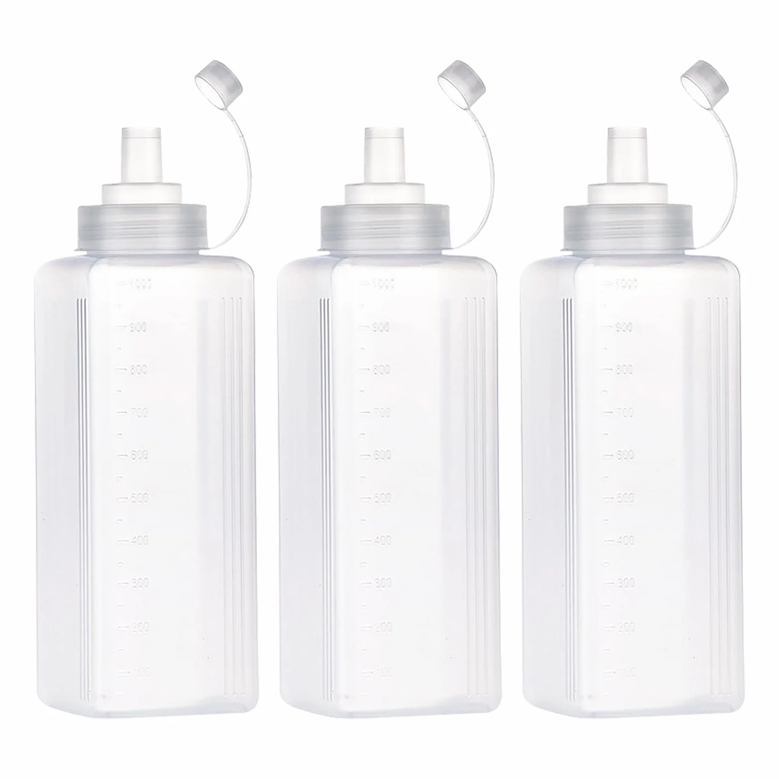 3 plastikowe butelki do wyciskania z szerokimi otworami, przezroczyste, bez wycieków, do malowania, pieczenia, keczupu, ostrego sosu, oliwy z oliwek, butelka na sos (# 1000 ml)