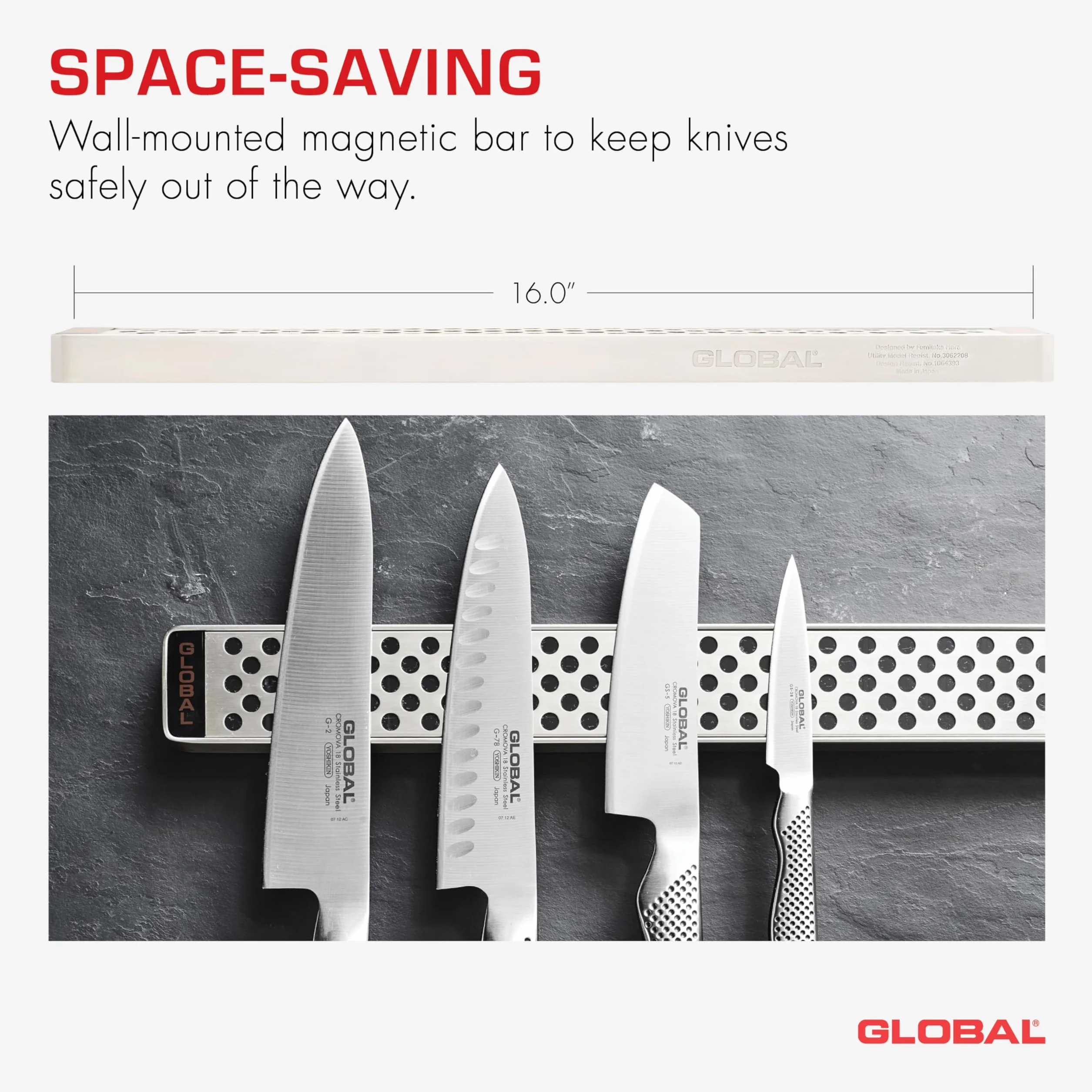 Global Knives G-42/40 uchwyt na noże, magnetyczny, 40,6 cm, CROMOVA 18 stal nierdzewna