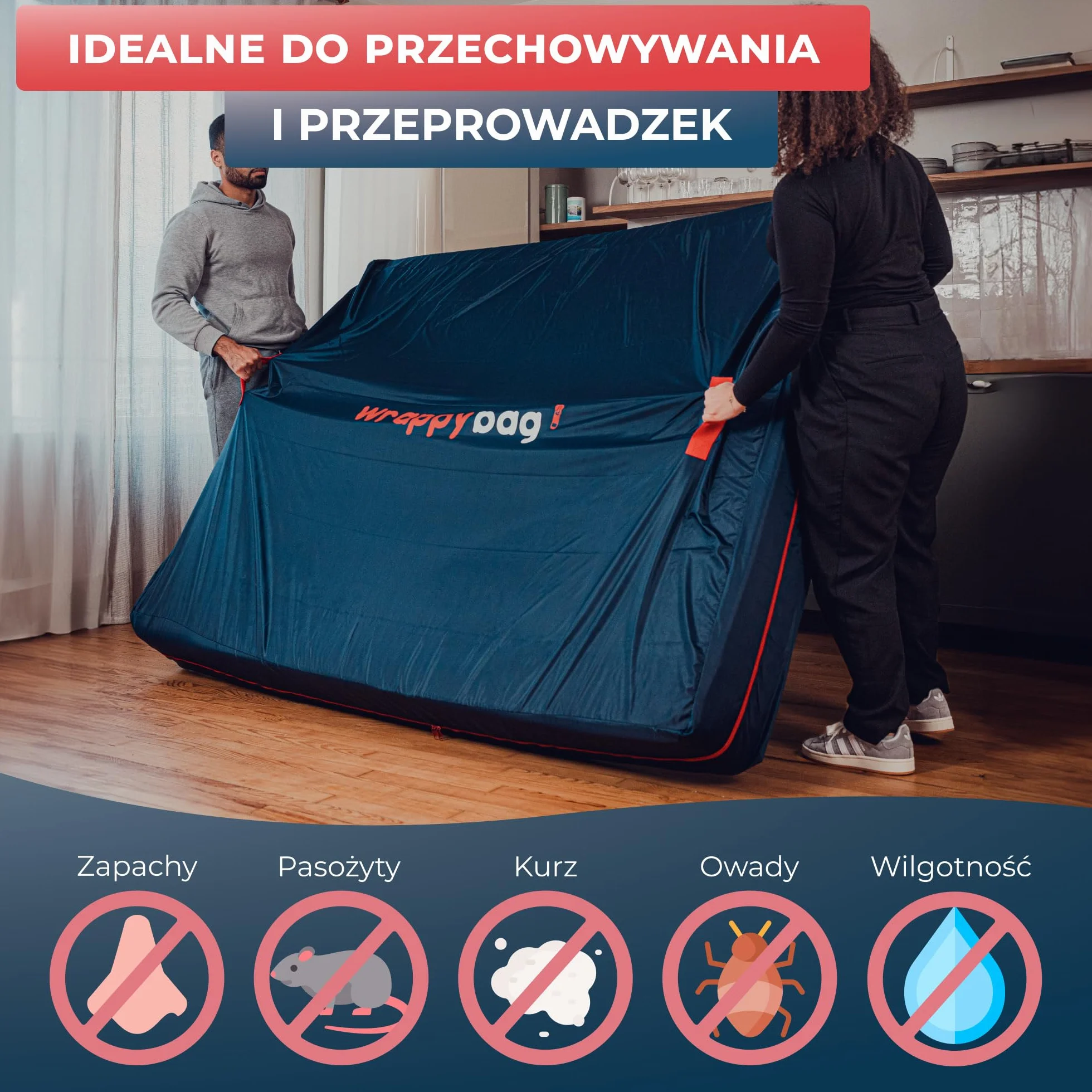 Pokrowiec Ochronny na Materac z Poliestru Oxford 70x140 cm z 4 Uchwytami Transportowymi