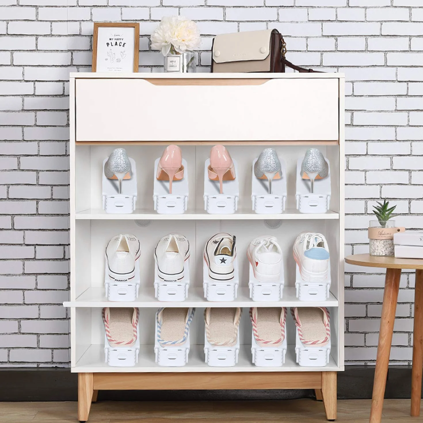 UISEBRT Regulowany regał na buty, 10 sztuk, oszczędność miejsca, organizer na buty, 3 regulowane wysokości