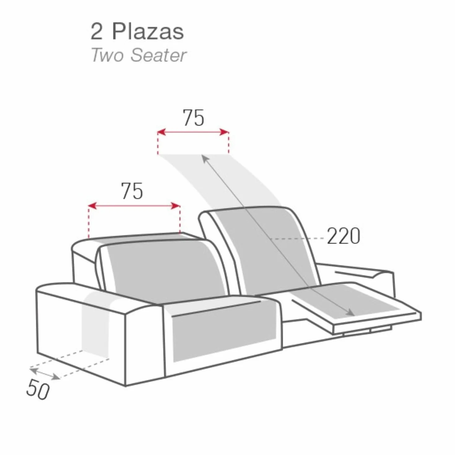 MAXIFUNDAS-Pokrywa Wyściełana sofa Relax 2-osobowa Slam, Szary.