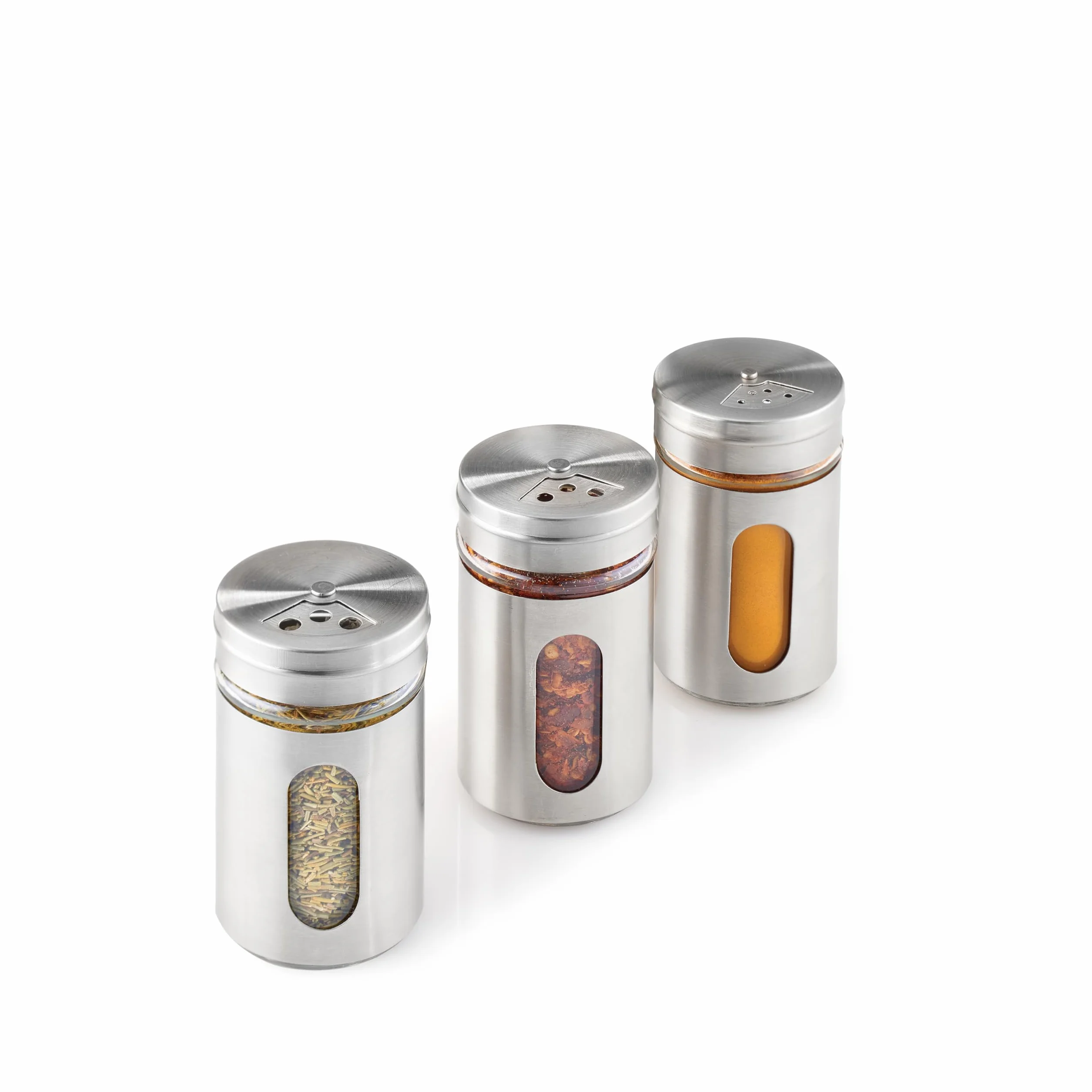 Metaltex Słoiki na przyprawy, zestaw 3 sztuk, 100 ml, stal nierdzewna, szkło