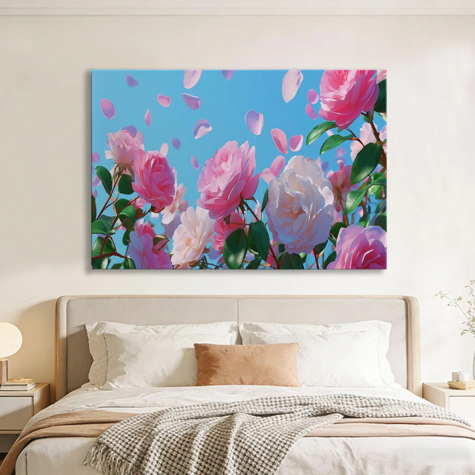 Générique Obraz na płótnie różowe i białe płatki róż 120 x 60 cm druk na płótnie z nowoczesną dekoracją ścienną ramą, malarstwo dekoracje ścienne sypialnia salon pokój dziecięcy