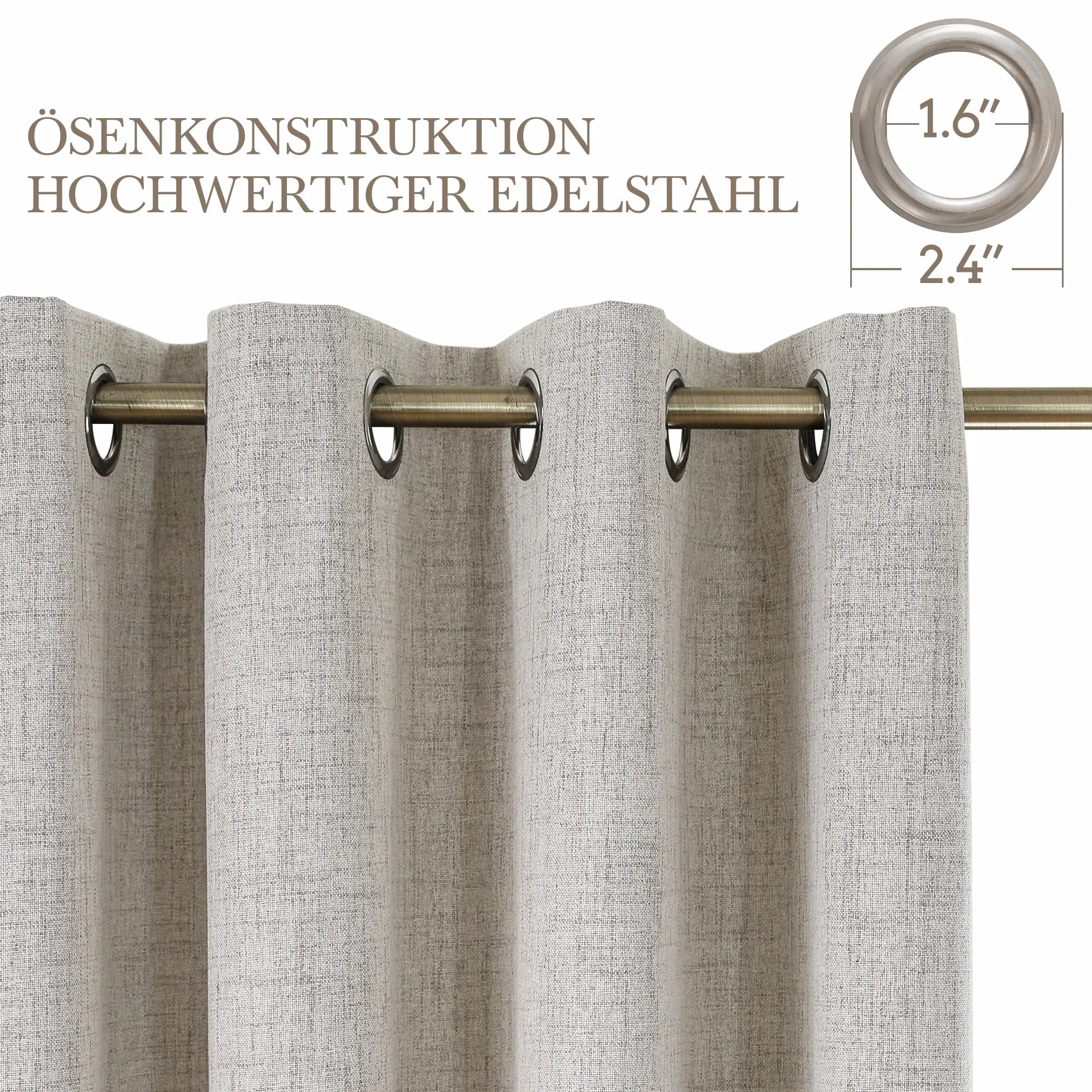 CUCRAF Zasłona w 100% nieprzezroczysta, lniana zasłona na przelotkach, zaciemniająca, szaro-biała, wys. 229 x szer. 167 cm, zestaw 2 sztuk, termiczna ochrona przed zimnem, izolacja akustyczna, do