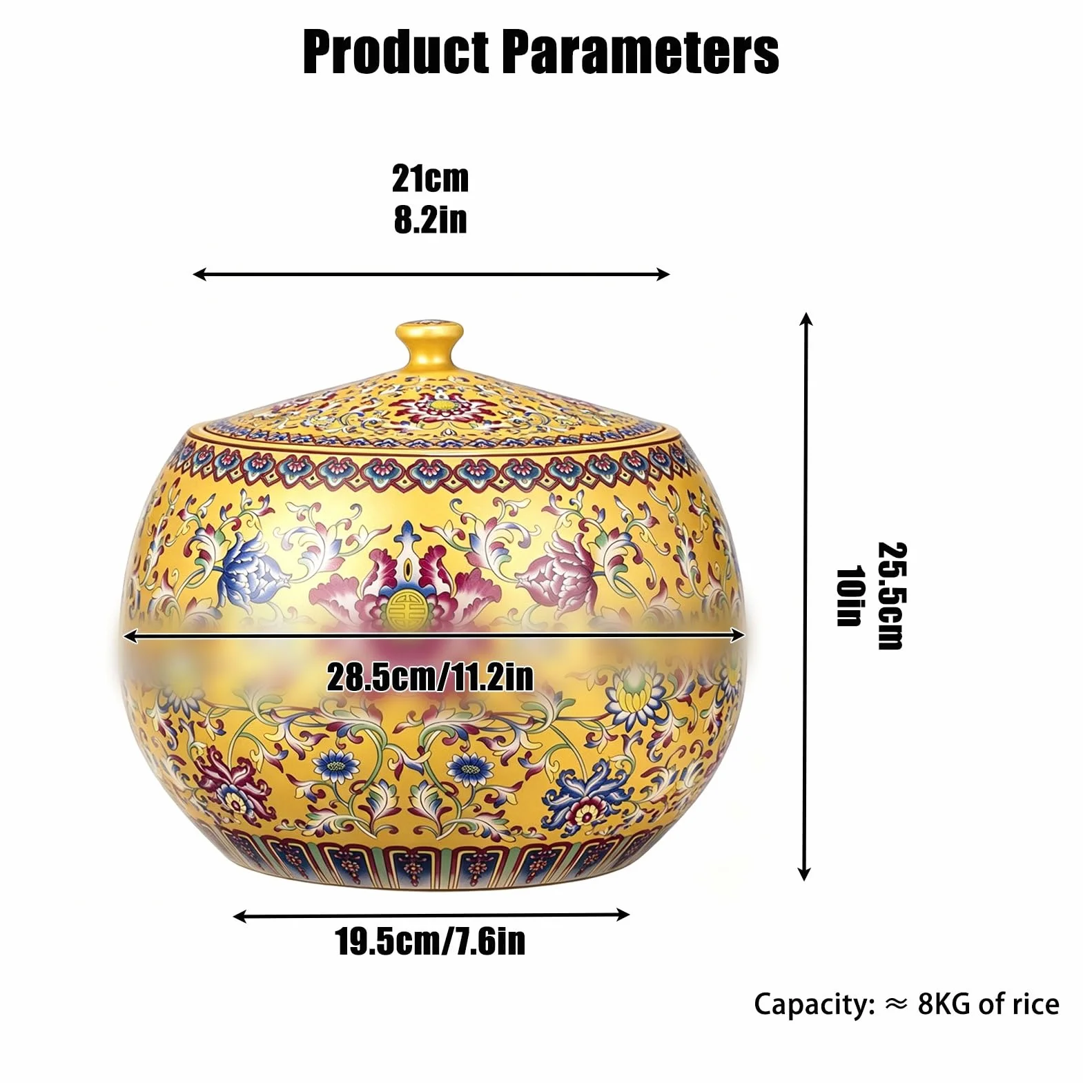 Ceramiczne wiadro na ryż z pokrywką, hermetyczny pojemnik do przechowywania żywności, na ryż, soję, mąkę kukurydzianą, płatki owsiane, pojemnik na blat