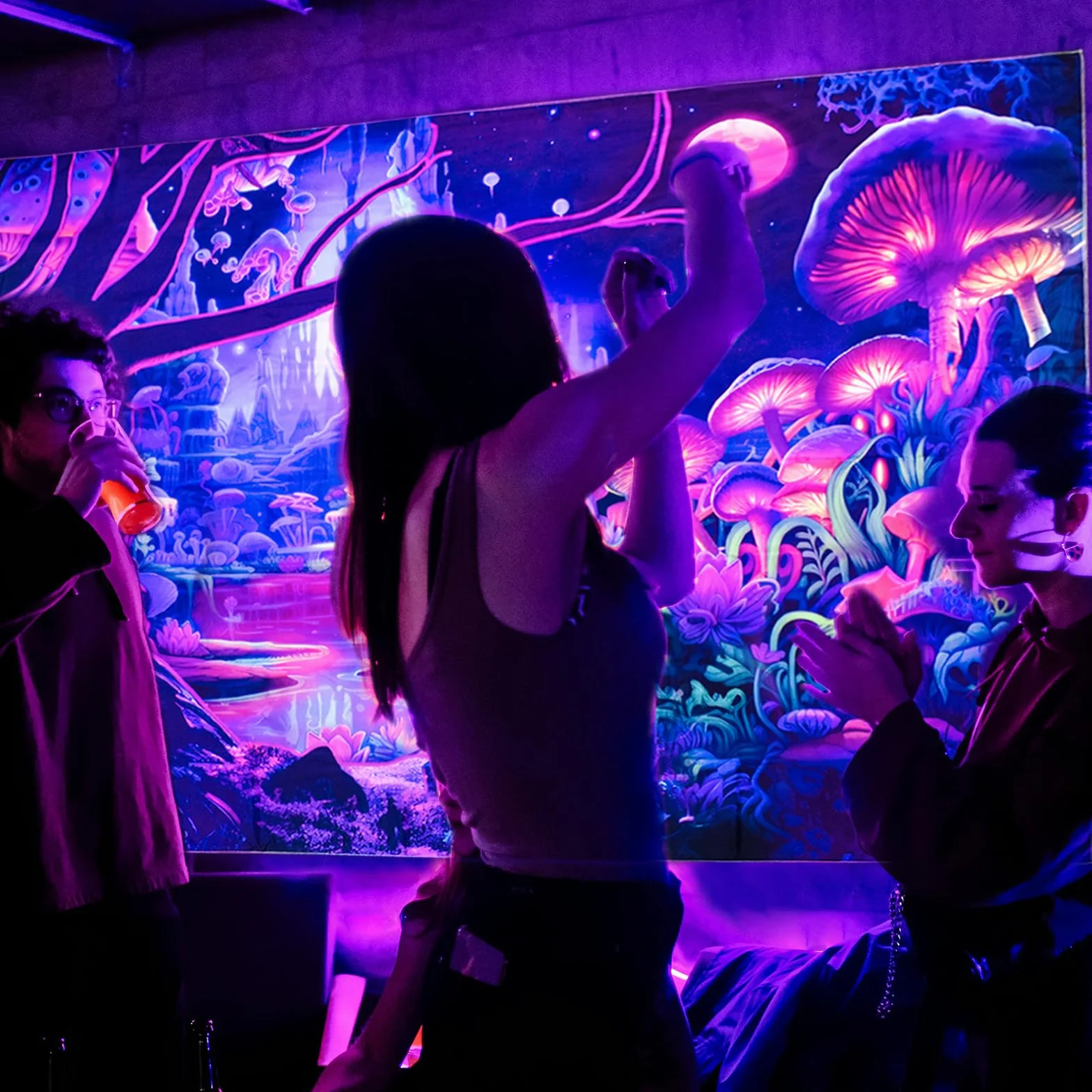 Cyiecw dywan ścienny UV fluorescencyjny rośliny gwiaździste niebo dekoracja ścienna