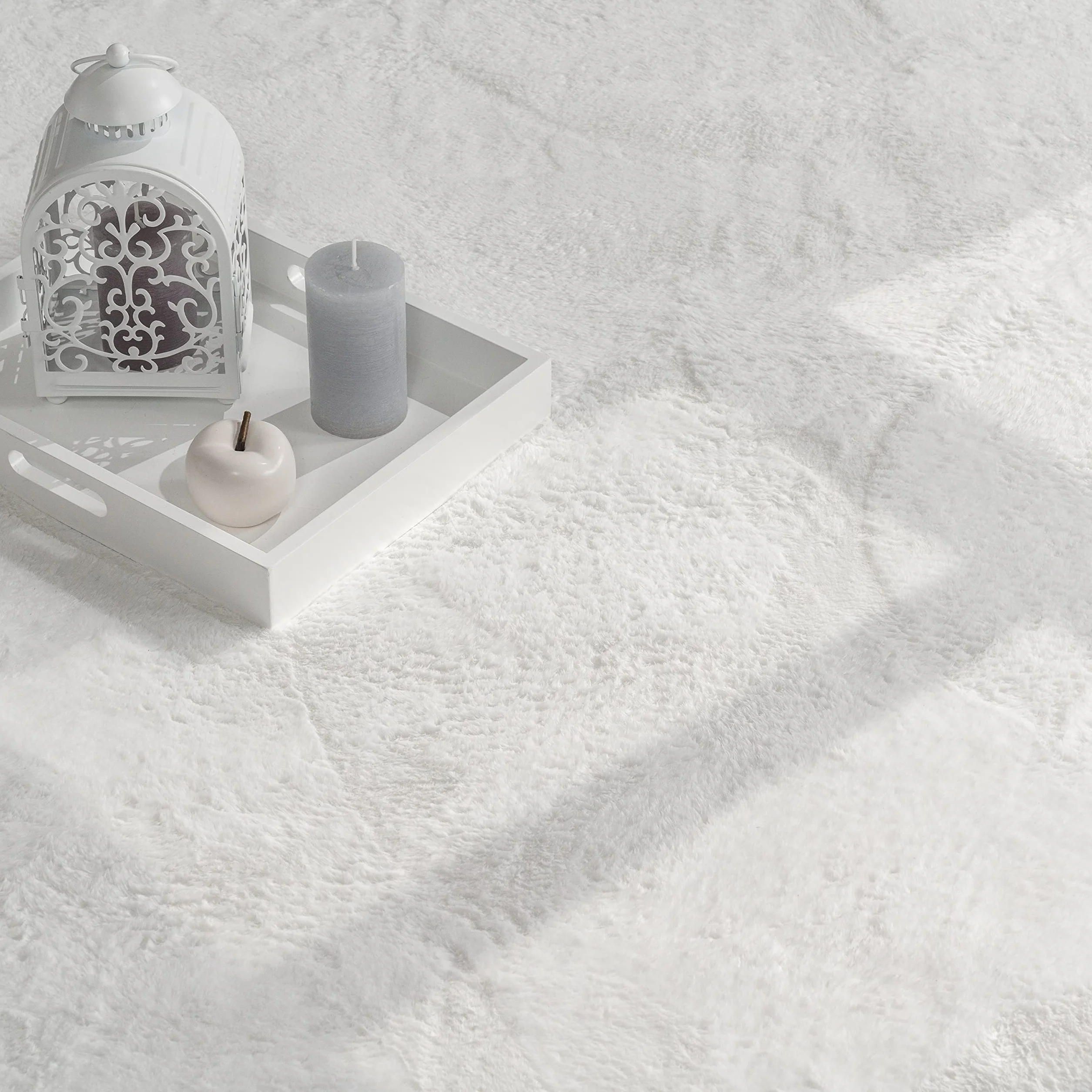Paco Home Dywan do salonu i sypialni, Shaggy z sztucznym futrem, z wysokim runem, miękki, jednokolorowy, biały, wymiary: 300 x 400 cm