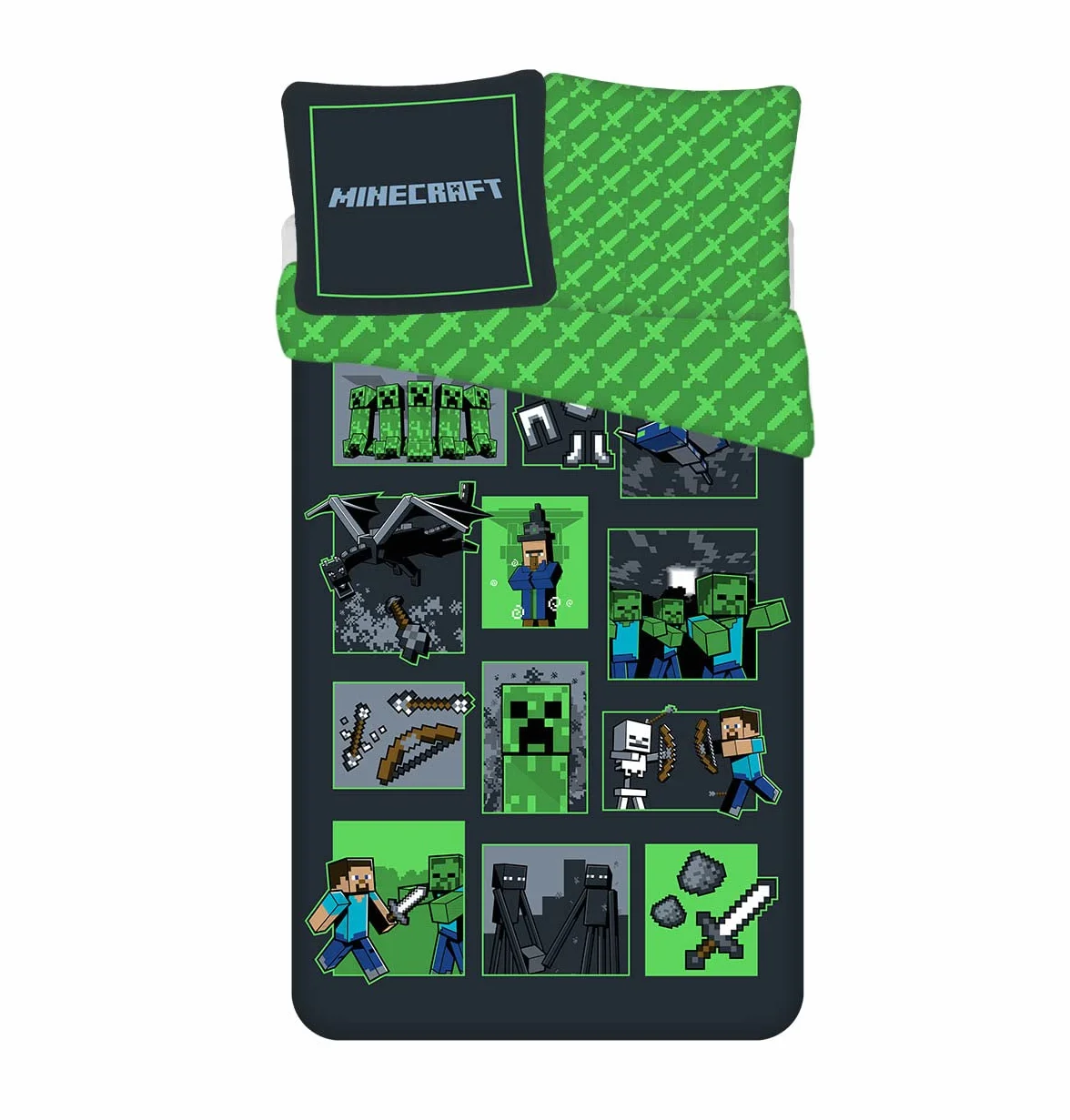 Zestaw pościeli Minecraft Survival Mode, 100% bawełna, poszwa na kołdrę 140x200 cm + poszewka na poduszkę 65x65 cm