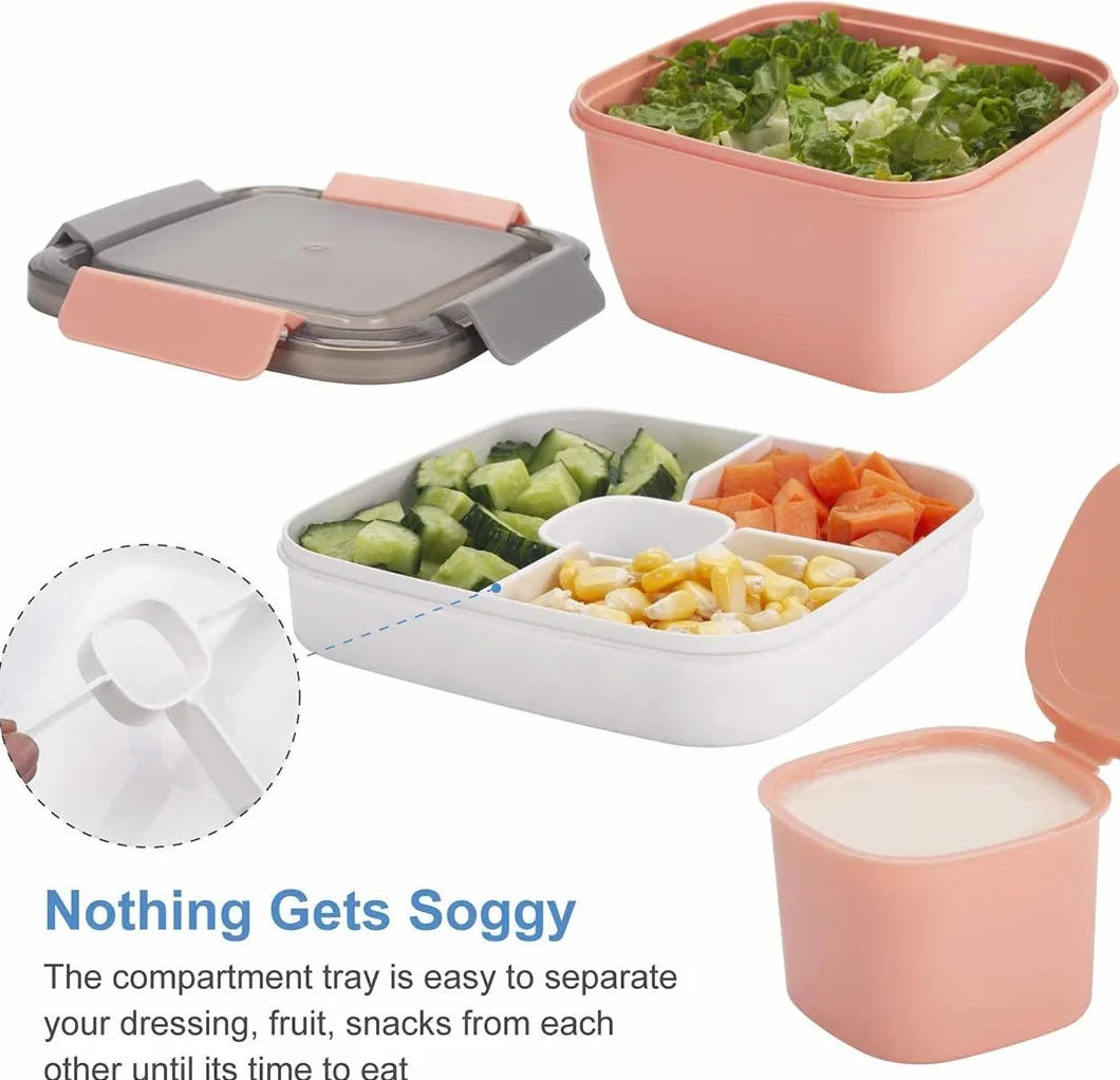 MUJUZE Lunch Box,Pudełko na lunch z dzielonymi przegródkami, Bento Boxh dla dorosłych/dzieci, Bez BPA i nadaje się do mycia w zmywarce, pudełko na sałatki, pudełko Bento do szkoły, pracy (Pink)