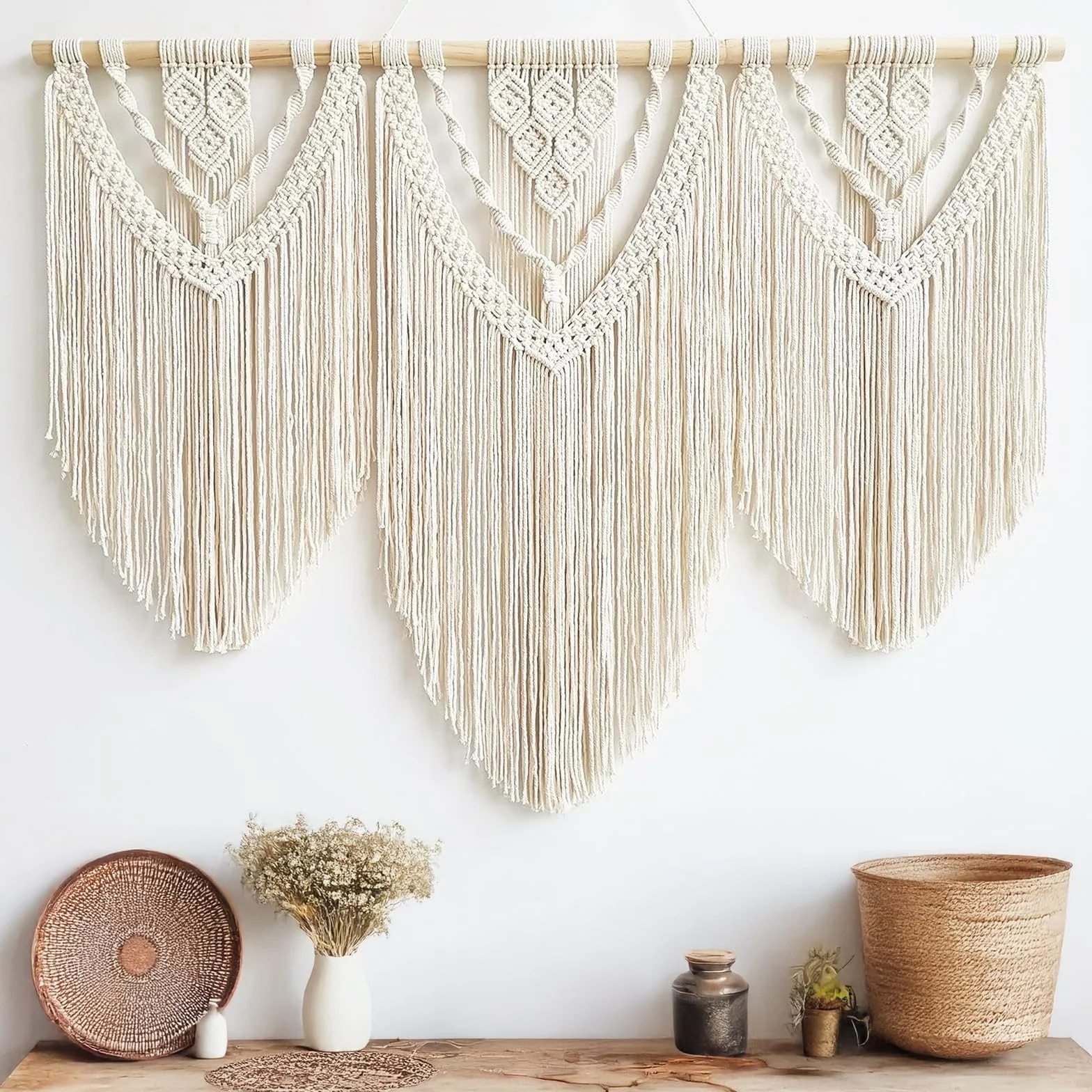 Makrama, ozdoba na ścianę, sztuka, tkany gobelin, styl boho, szykowna dekoracja domu, do sypialni, dekoracja pokoju, 110 cm (szer.) x 82 cm (wys.), dekoracja balkonu, dekoracja ścienna (C)