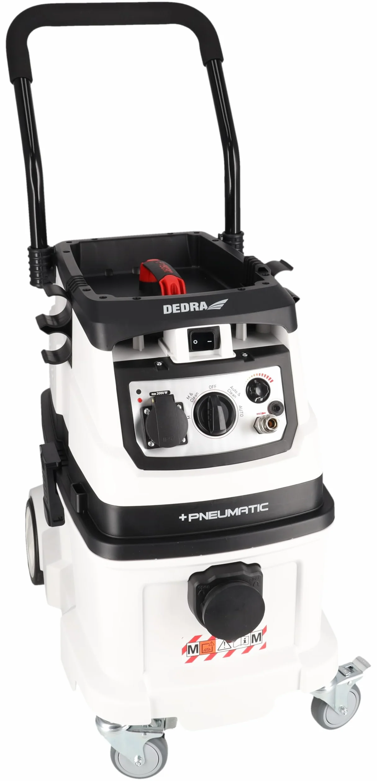 DEDRA DED6609P odkurzacz przemysłowy z automatycznym czyszczeniem filtra i podłączanym systemem sprężonego powietrza, klasa filtra M, waga 17,4 kg, moc ssania 24 kPa, pojemnik 40 l DEDRA DED6609P