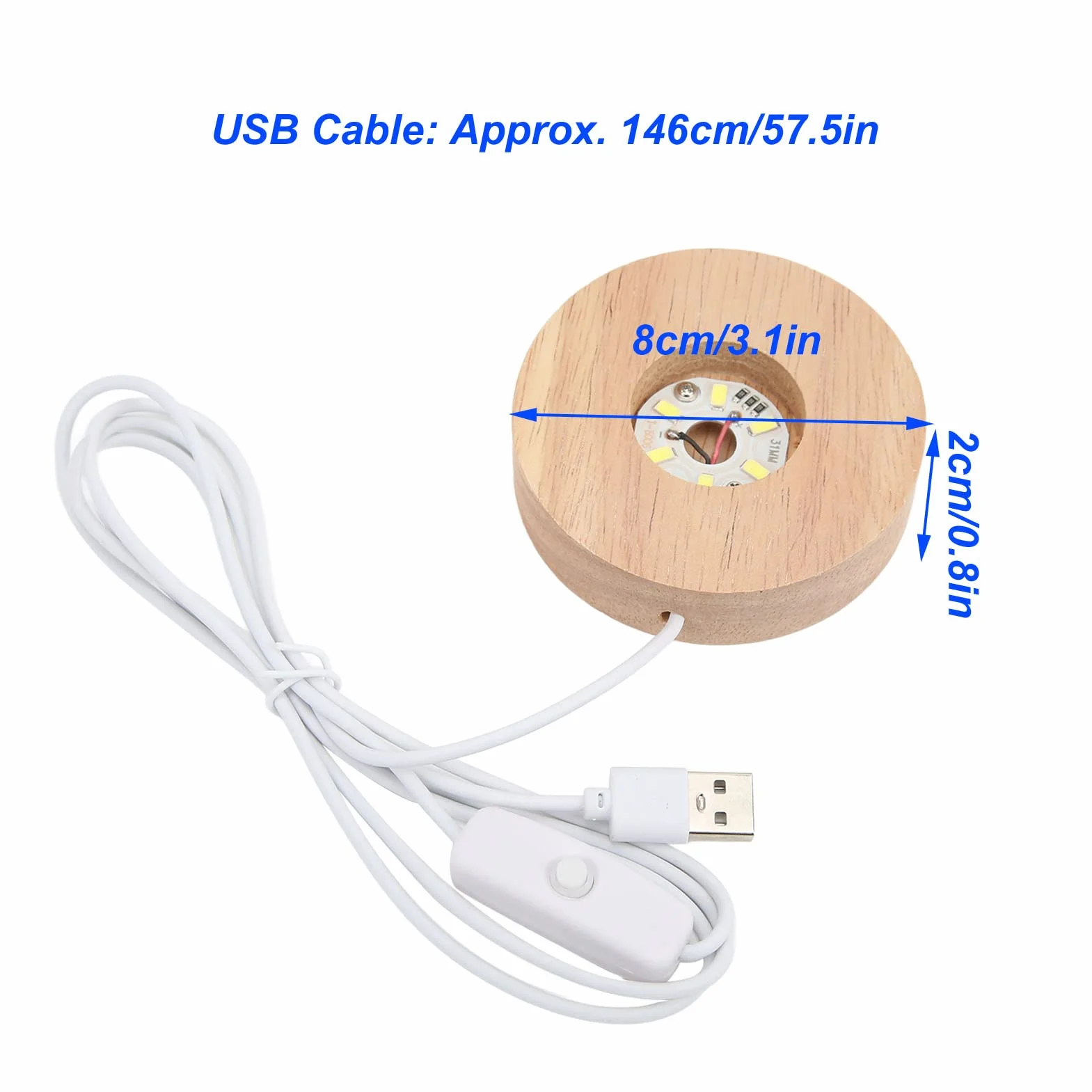 Stopka LED, interfejs USB i Drewniana podstawa Podstawa świetlna dla sferycznych prostokątnych i sferycznych lamp, elegancki trwały Gniazdo lampy(białej podstawy światła)