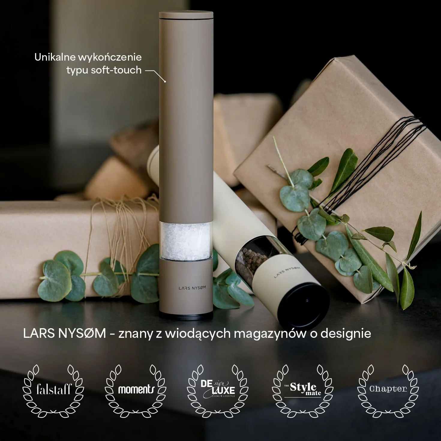 LARS NYSØM Młynek do soli i pieprzu ręczny duży (28,8 cm) z regulowanym ceramicznym mechanizmem mielącym od grubego do drobnego I Młynek do przypraw w designie (1 sztuka) (Carbon Black)