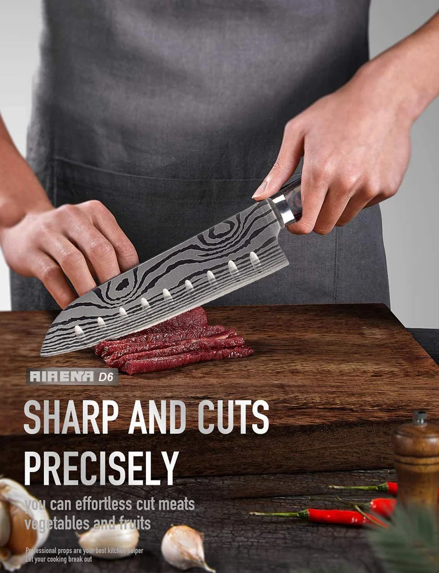 Japoński nóż Santoku, profesjonalne 7-calowe noże kuchenne, niemiecka stal nierdzewna węglowa, ostre jak brzytwa – odporne na plamy i korozję, ergonomiczny uchwyt, idealny do domowej kuchni i restauracji