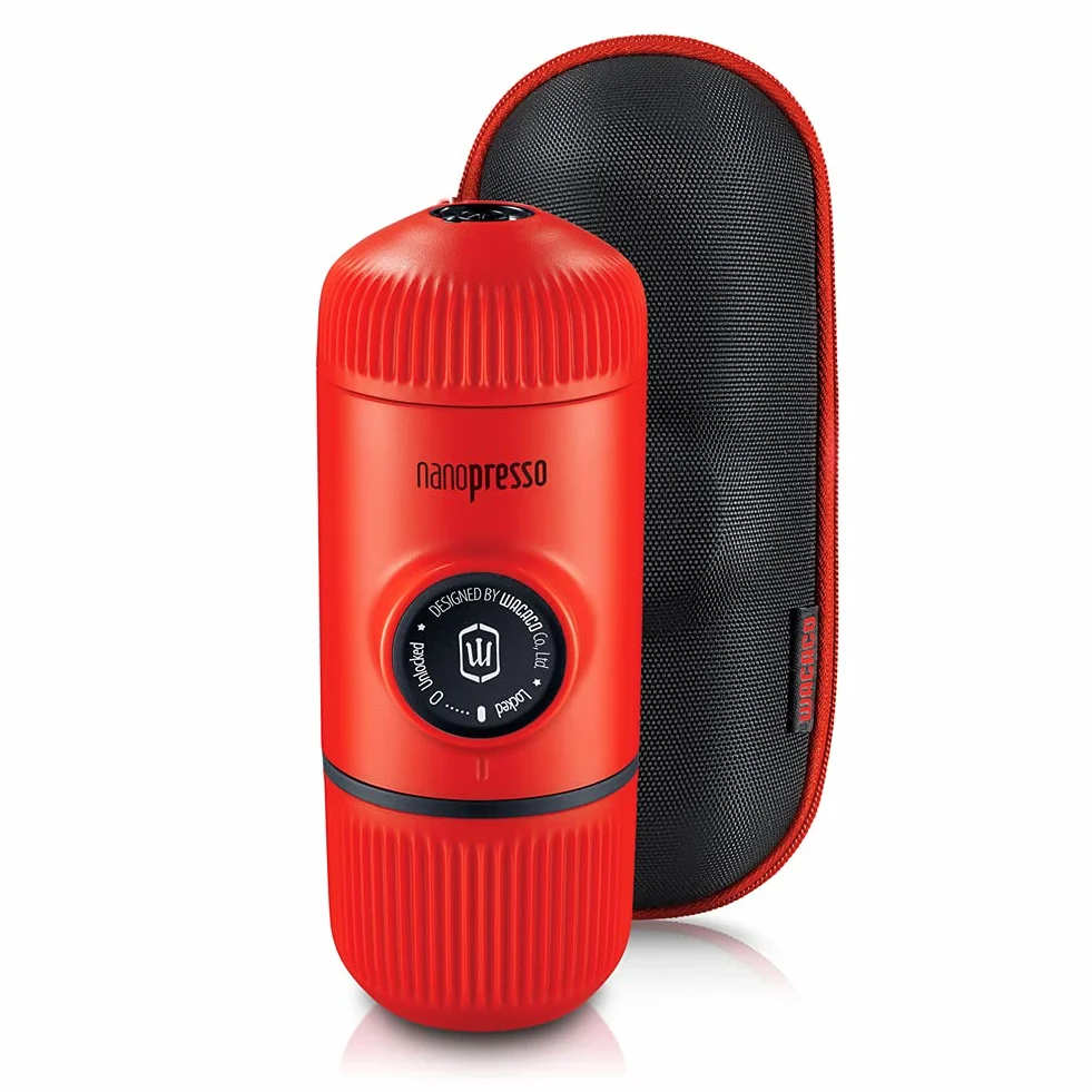 WACACO Nanopresso Przenośny ekspres do espresso, dostarczany w zestawie S-Case Nanopresso, ulepszona wersja Minipresso, podróżny ekspres do kawy, obsługiwany ręcznie, czerwona lawa