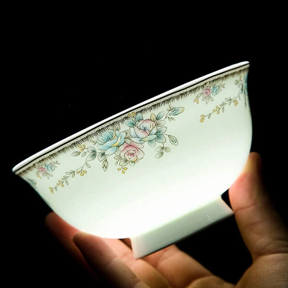 48-częściowy ceramiczny zestaw zastawy stołowej z kwiatowym wzorem, zawiera miski, naczynia, garnek do zupy i łyżki do restauracji i domowej jadalni