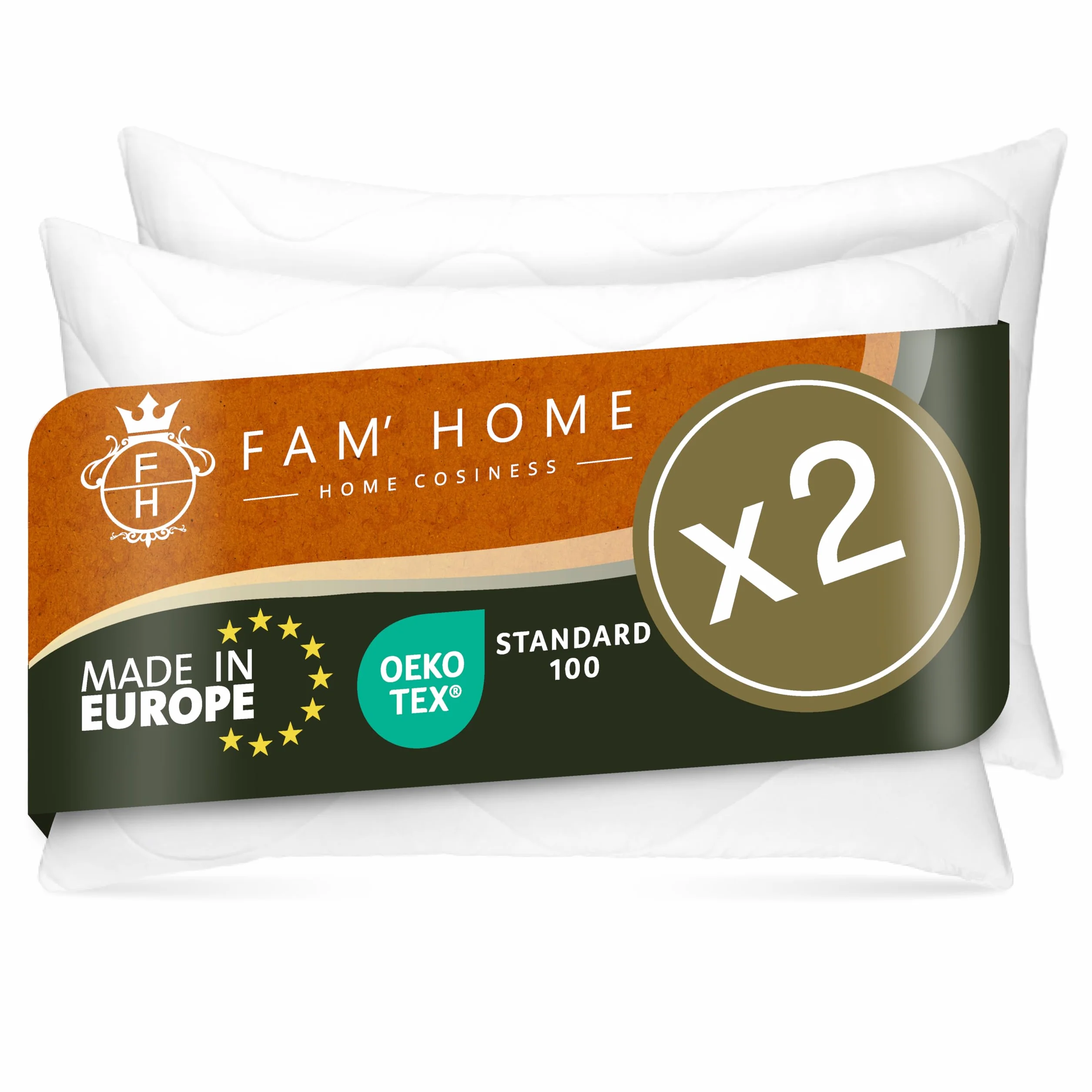FAM' Home luksusowa poduszka dla alergików 50 x 70 cm, zestaw 2 szt. – poduszka pod głowę, wypełnienie objętościowe (720 g) – ergonomiczna biała poduszka do spania – łatwa pielęgnacja – poduszka 50 x