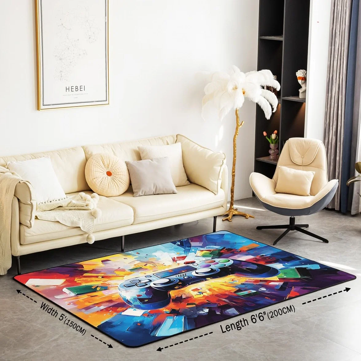 Loussiesd Dywan do salonu dla graczy, 150 x 200 cm, gamingowy dywan akcentujący dla chłopców, dziewcząt, nastolatków, nowoczesny kontroler konsoli do gier, wewnętrzna mata podłogowa, joystick, wiele