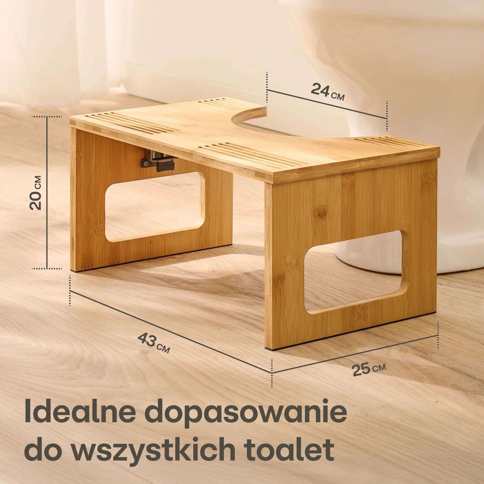 Praknu Składany Stołek Toaletowy z Bambusa FSC® - 𝗔𝗻𝘁𝘆𝗽𝗼ś𝗹𝗶𝘇𝗴𝗼𝘄𝘆 Stołek WC dla Dorosłych - Ergonomiczny Stołek do Łazienki