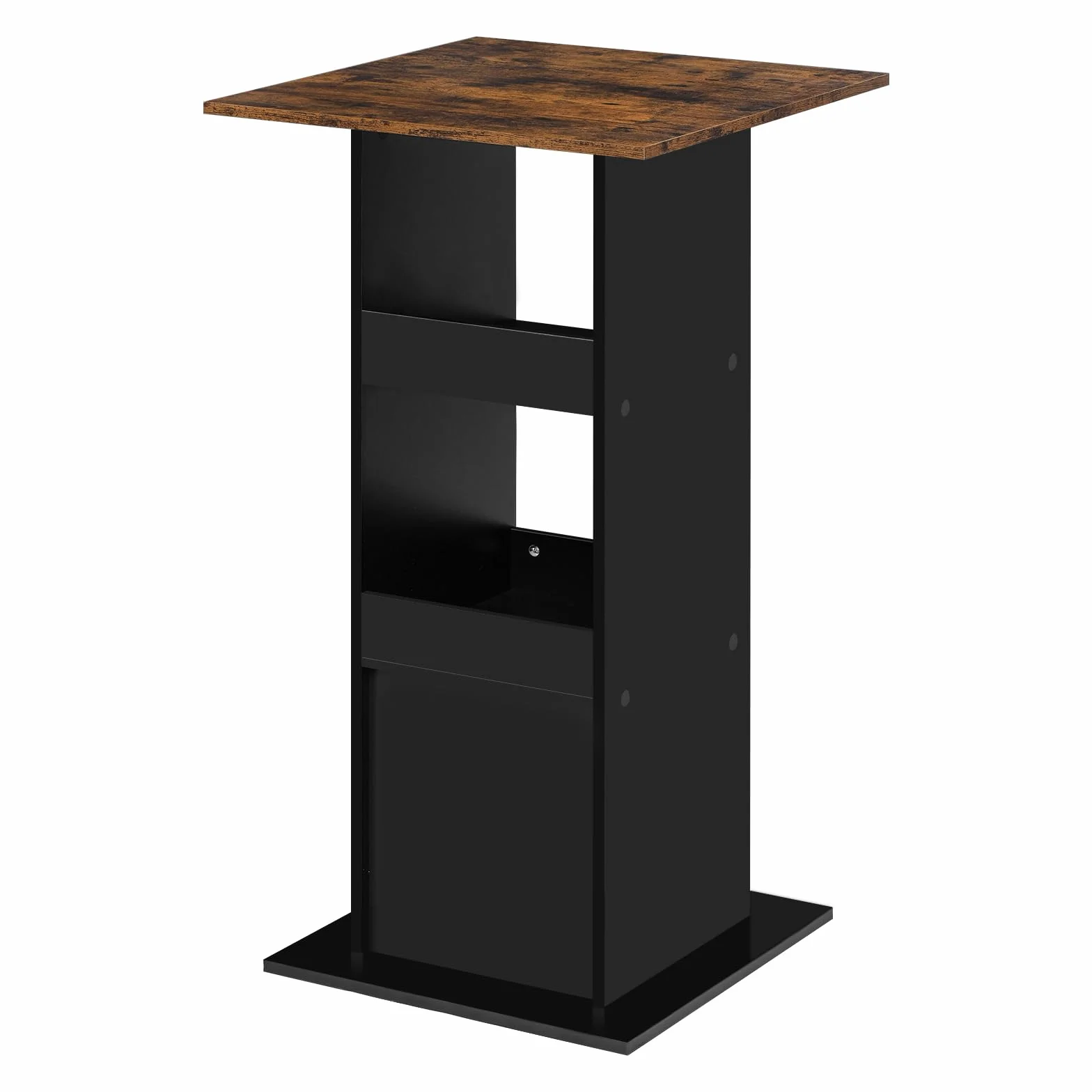 Stolik barowy bistro kwadratowy z 3 półkami wysokość 112 cm czarny rustykalny