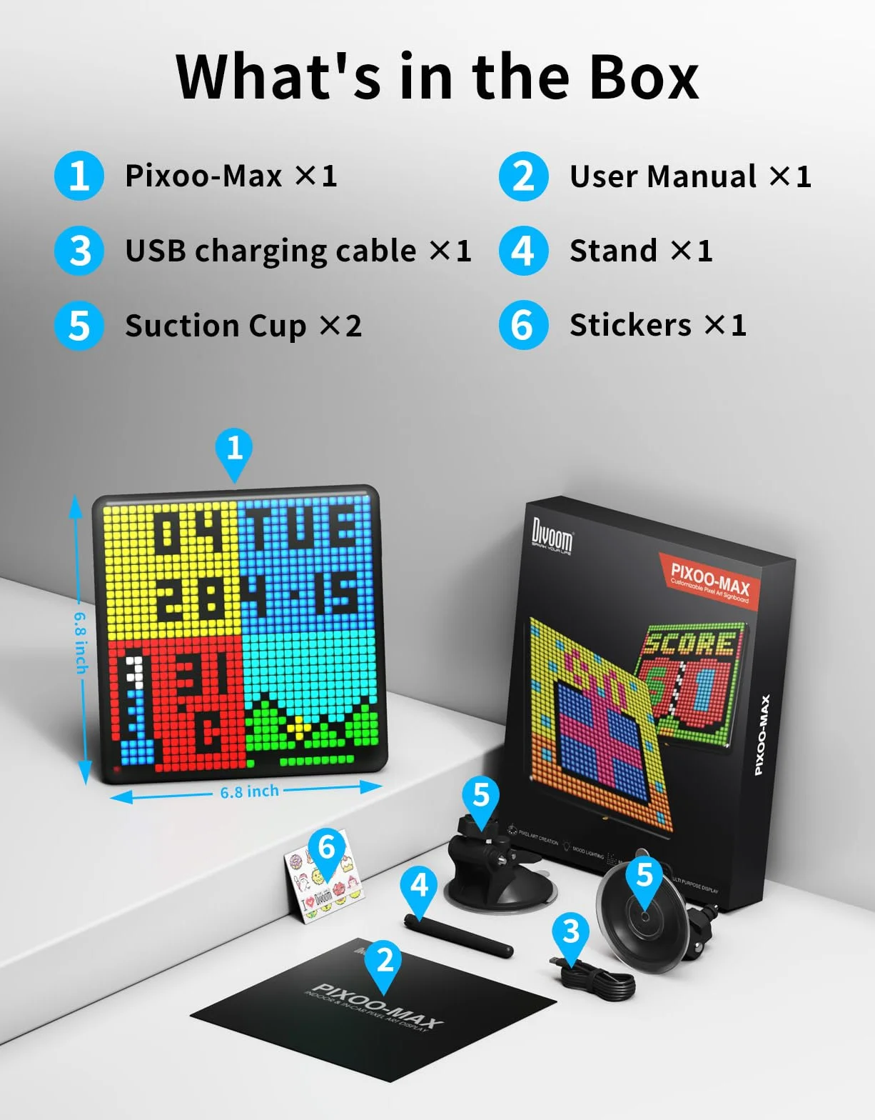 Divoom Pixoo-max wielofunkcyjna cyfrowa ramka na zdjęcia Bluetooth, programowalny wyświetlacz LED Pixel Art 32 x 32, akcesoria do gier, neonowe światło do dekoracji pokoju, znak okna (czarna)