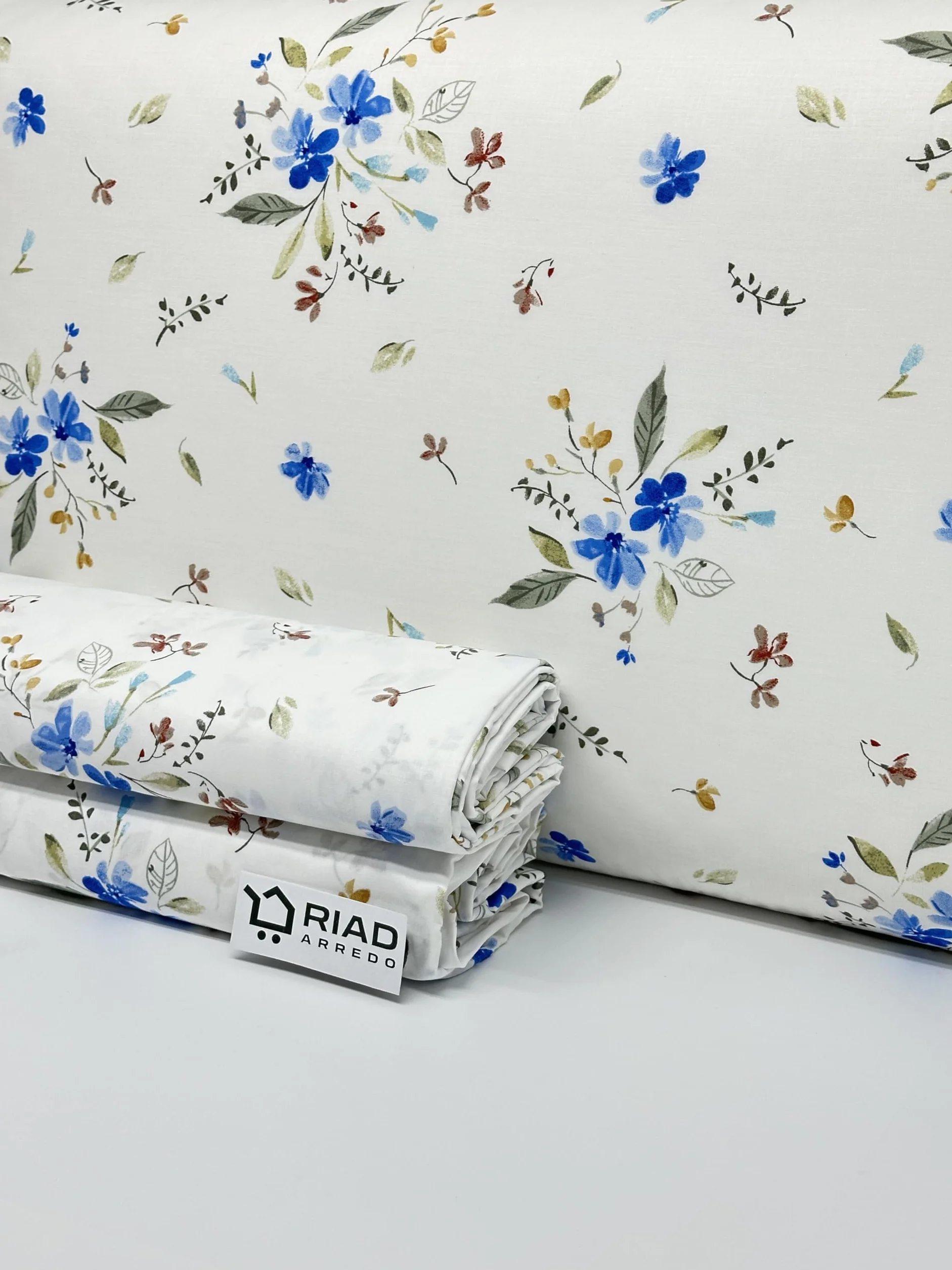 Riad Arredo Komplet pościeli Percalle 100% bawełna dwuosobowy - komplet pościeli z delikatnego perkalu (niebieski Wenecja)