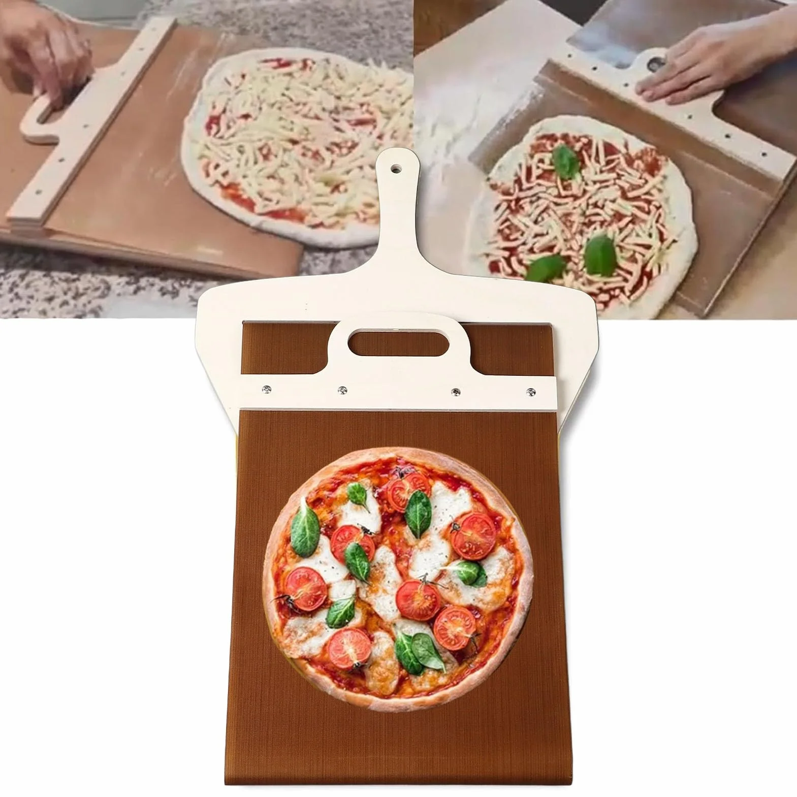 Przesuwana Obieraczka do Pizzy, Nieprzywierający Suwak do Obierania Pizzy, Który Idealnie Przenosi pizzę, łopatka do Pizzy z Jasnego Drewna do Pieczenia, 19,7x11,8 Cala