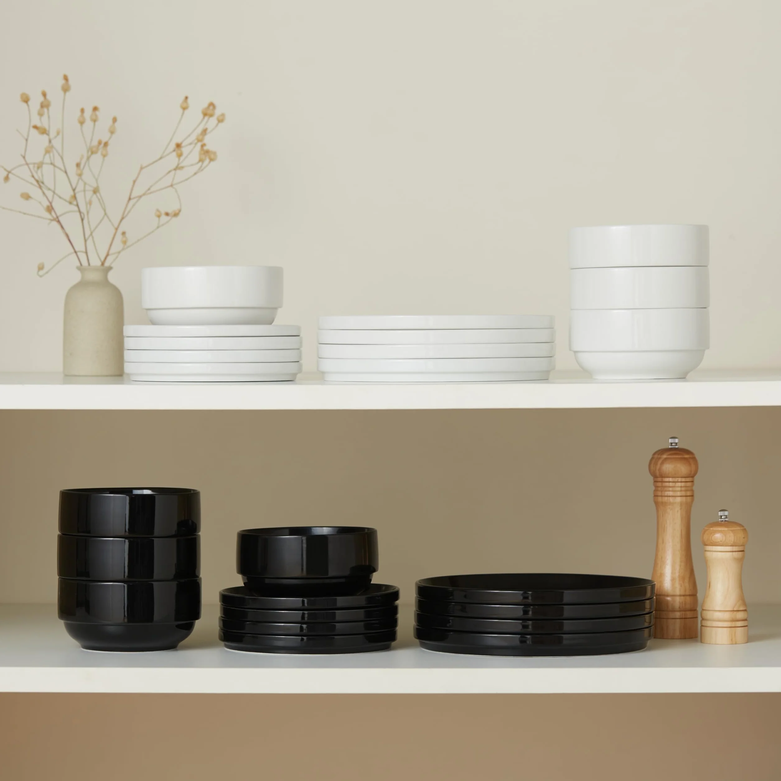 Kook Ceramiczny zestaw zastawy stołowej, 12-częściowy serwis dla 4 osób, miski do zupy (893 g), talerze sałatkowe (19 cm), talerze obiadowe (26,7 cm), okrągłe, nadają się do kuchenki mikrofalowej i