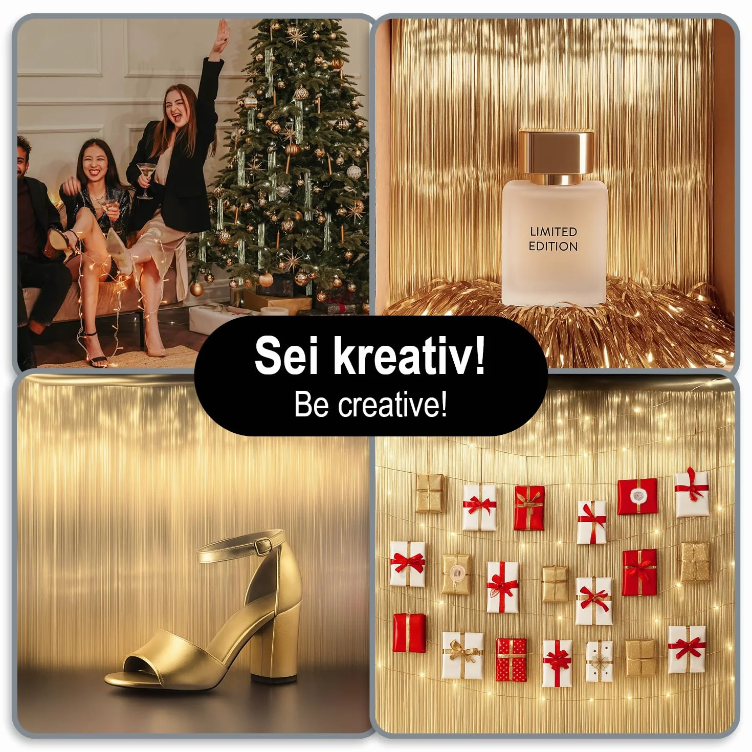 COM-FOUR® girlanda z cekinów szampanska 5 sztuk ozdoba choinkowa zaslona